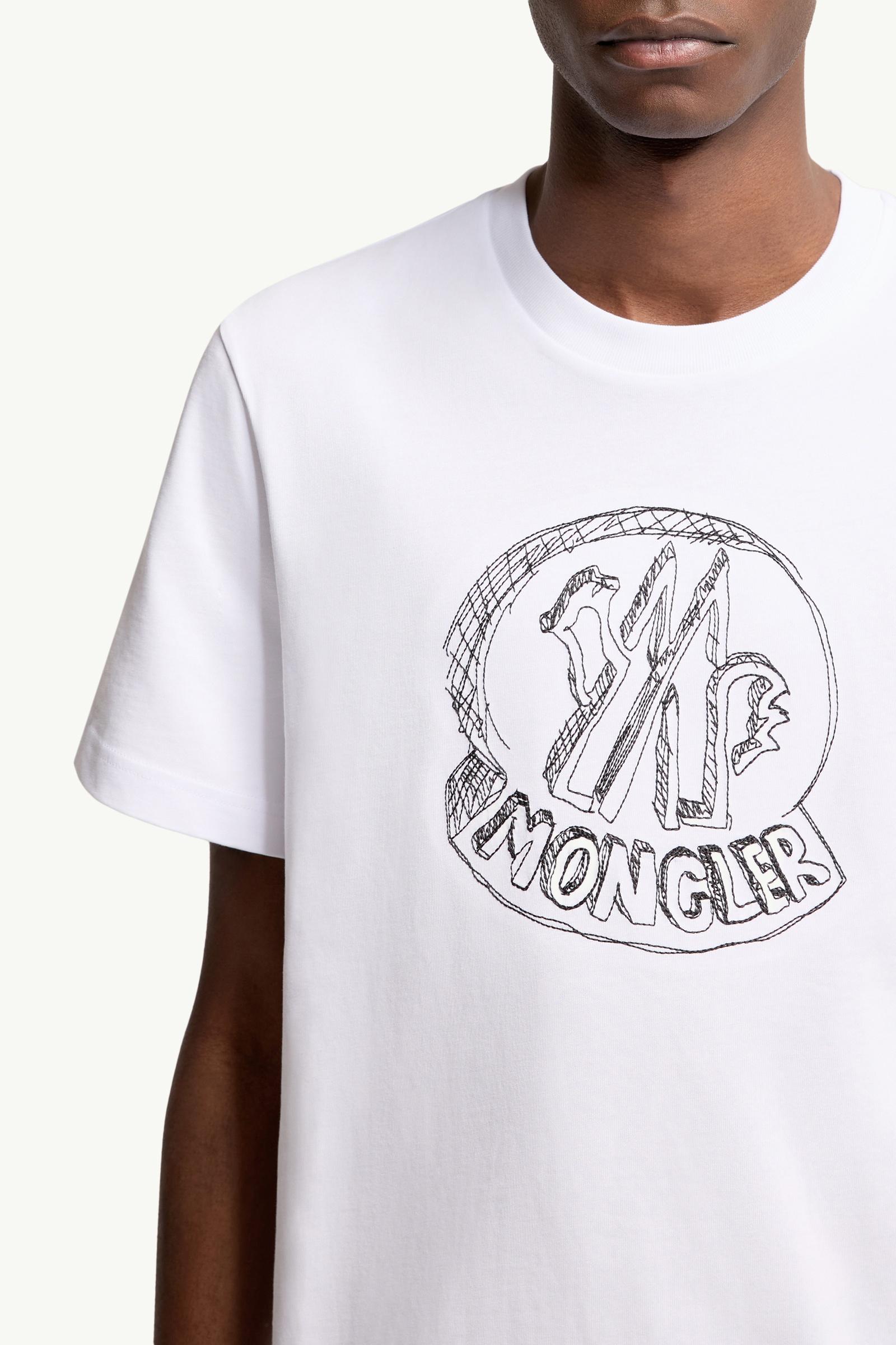 Moncler Sketch Embroidered Logo Cotton T-Shirt White White