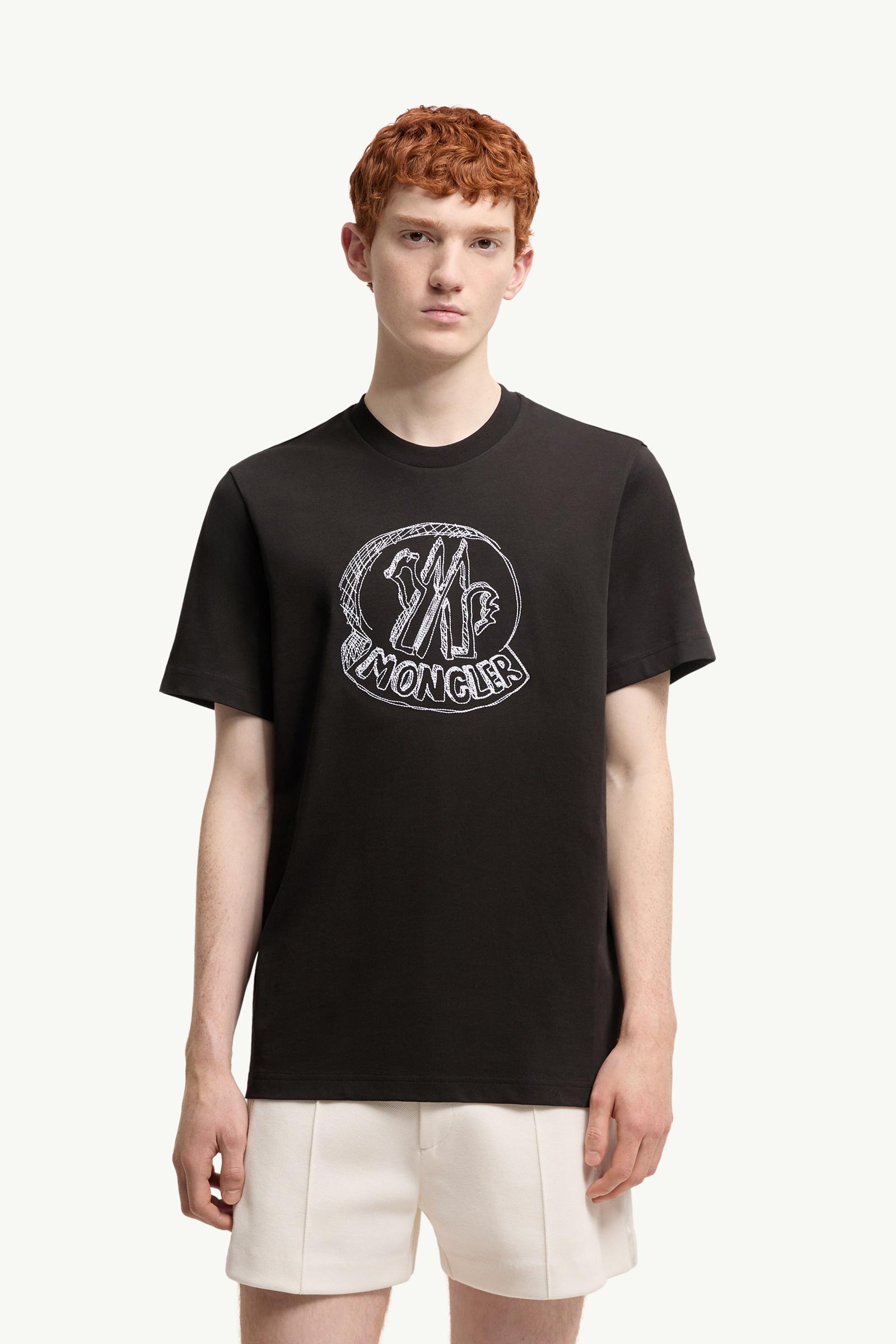 Moncler Sketch Embroidered Logo Cotton T-Shirt Black Black