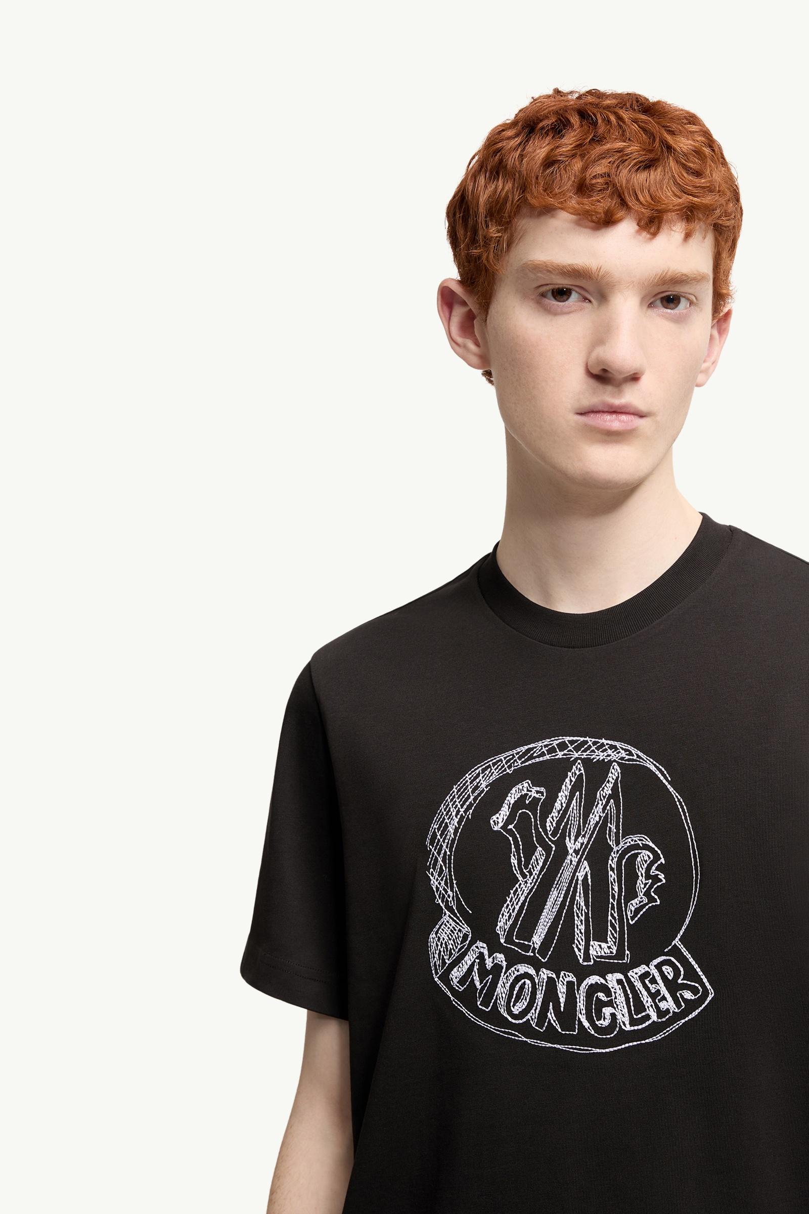 Moncler Sketch Embroidered Logo Cotton T-Shirt Black Black