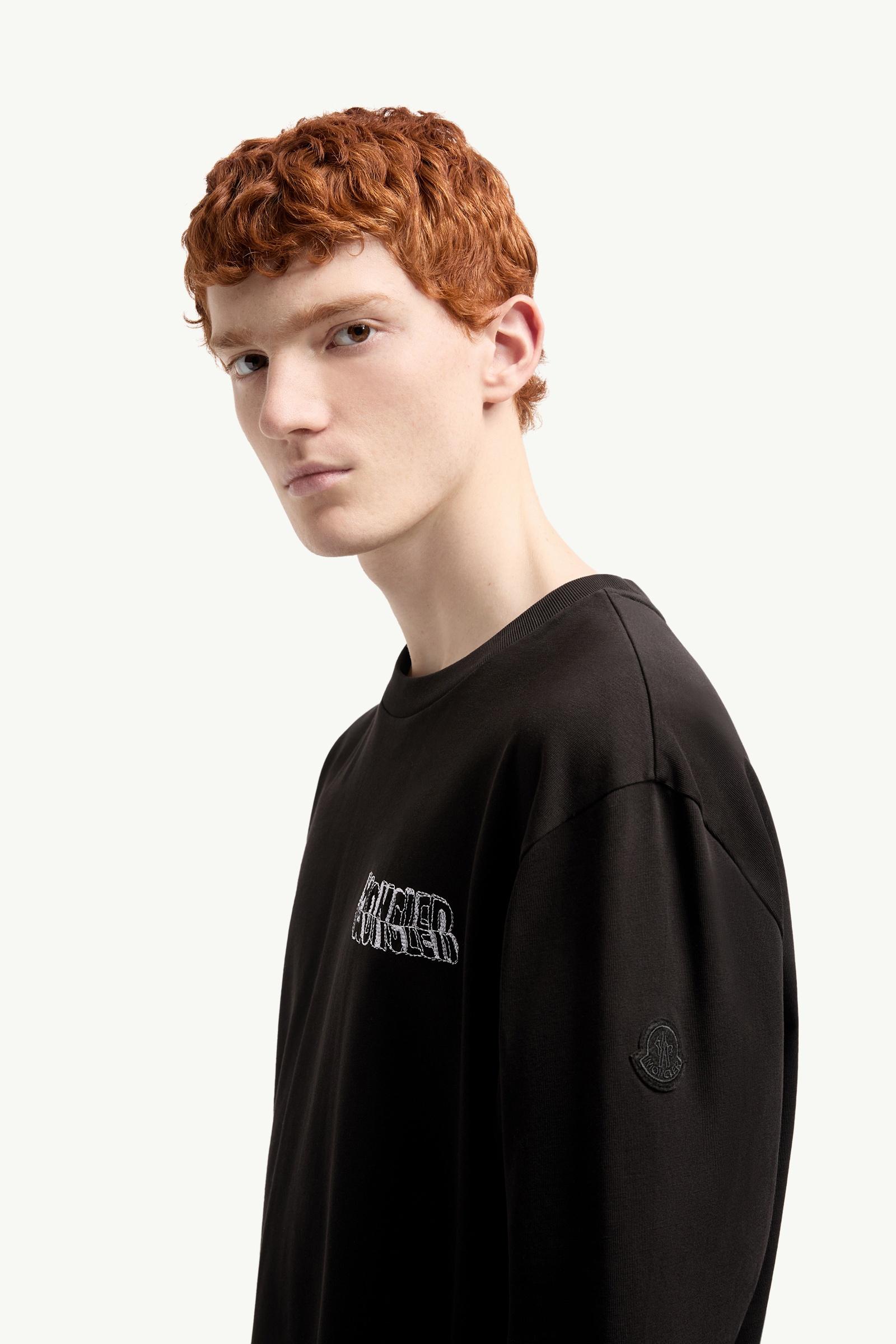 Moncler Sketch Embroidered Logo Cotton T-Shirt Black Black