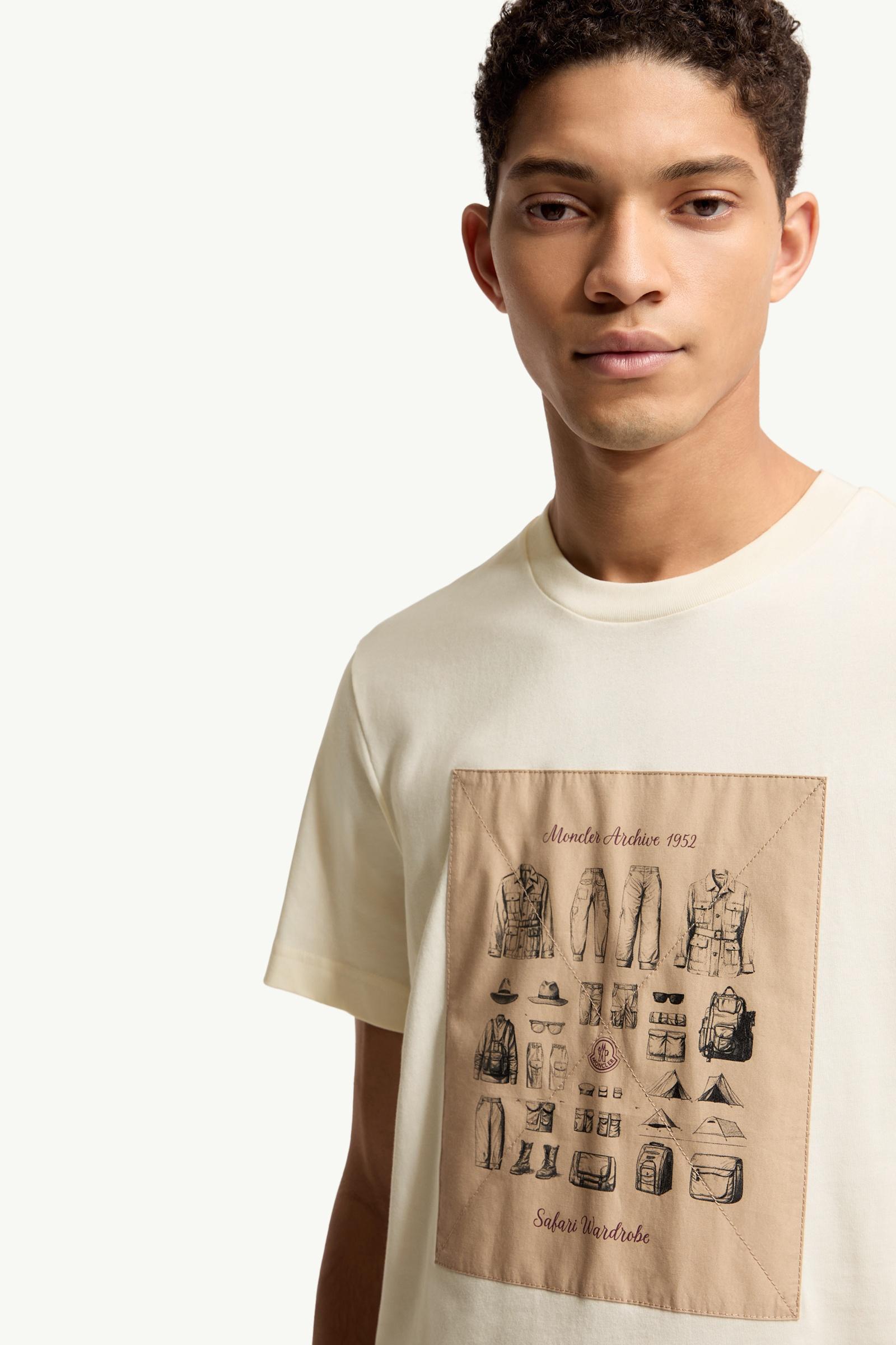 Moncler Safari Wardrobe Print Cotton T-Shirt White White