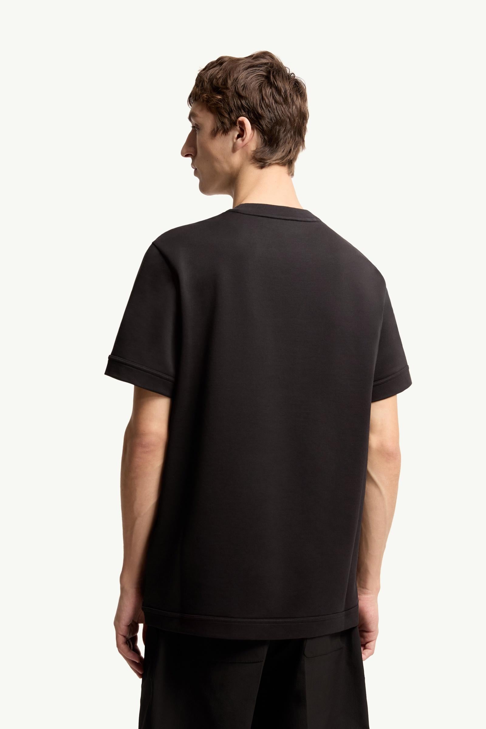Moncler Leather-Trimmed Cotton T-Shirt Black Black