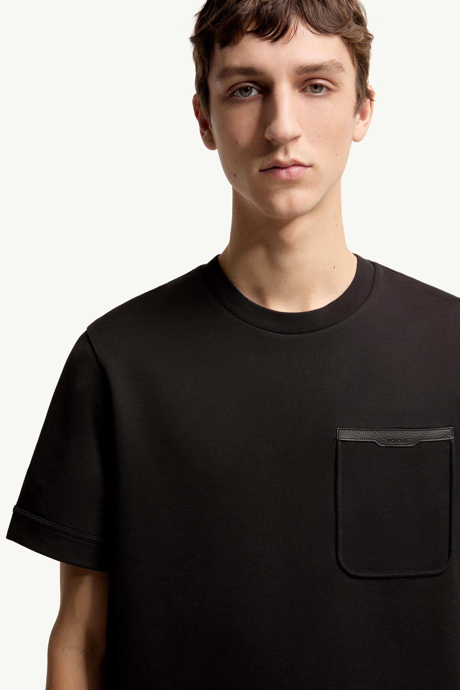Moncler Leather-Trimmed Cotton T-Shirt Black Black