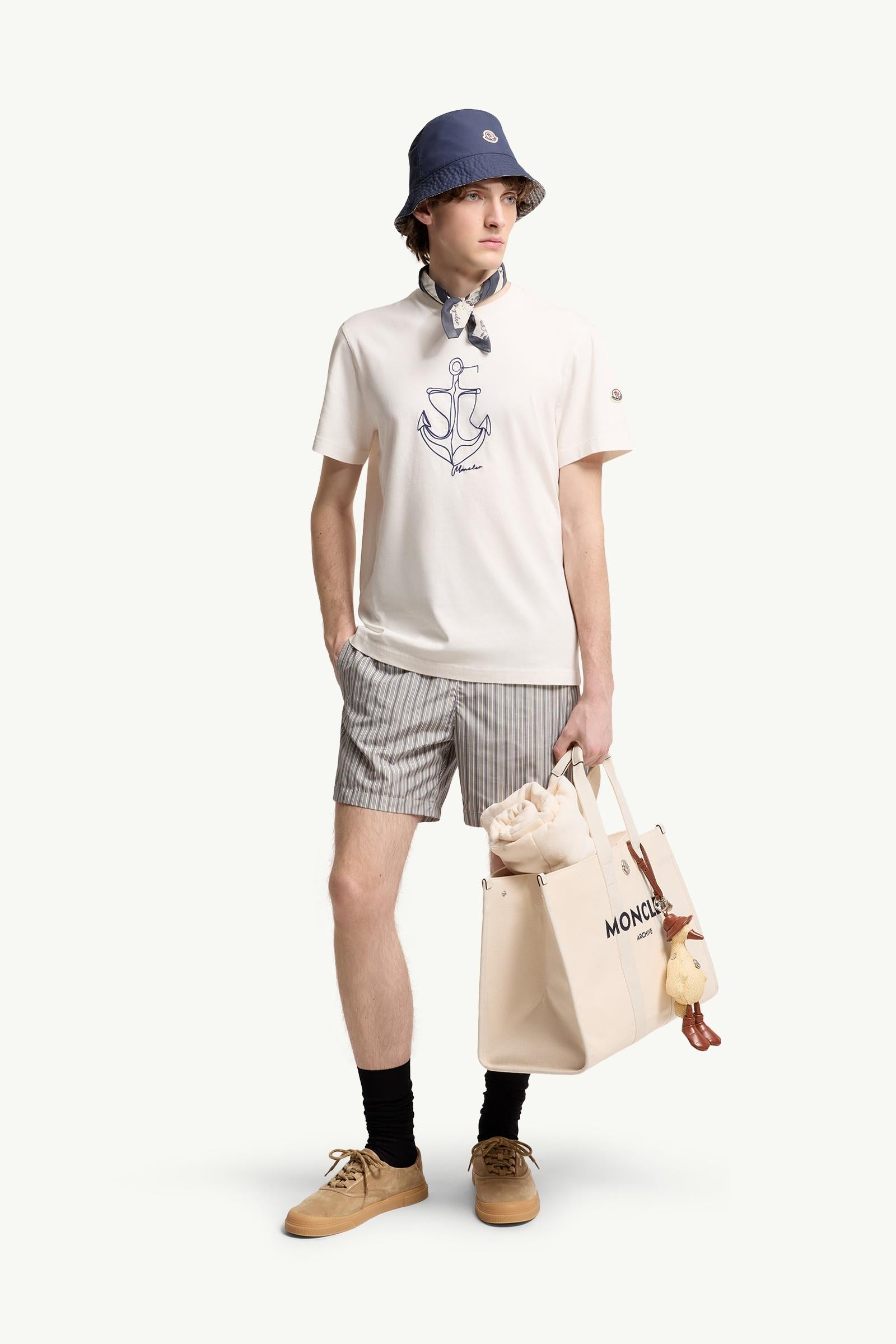 Moncler Embroidered Cotton T-Shirt White White
