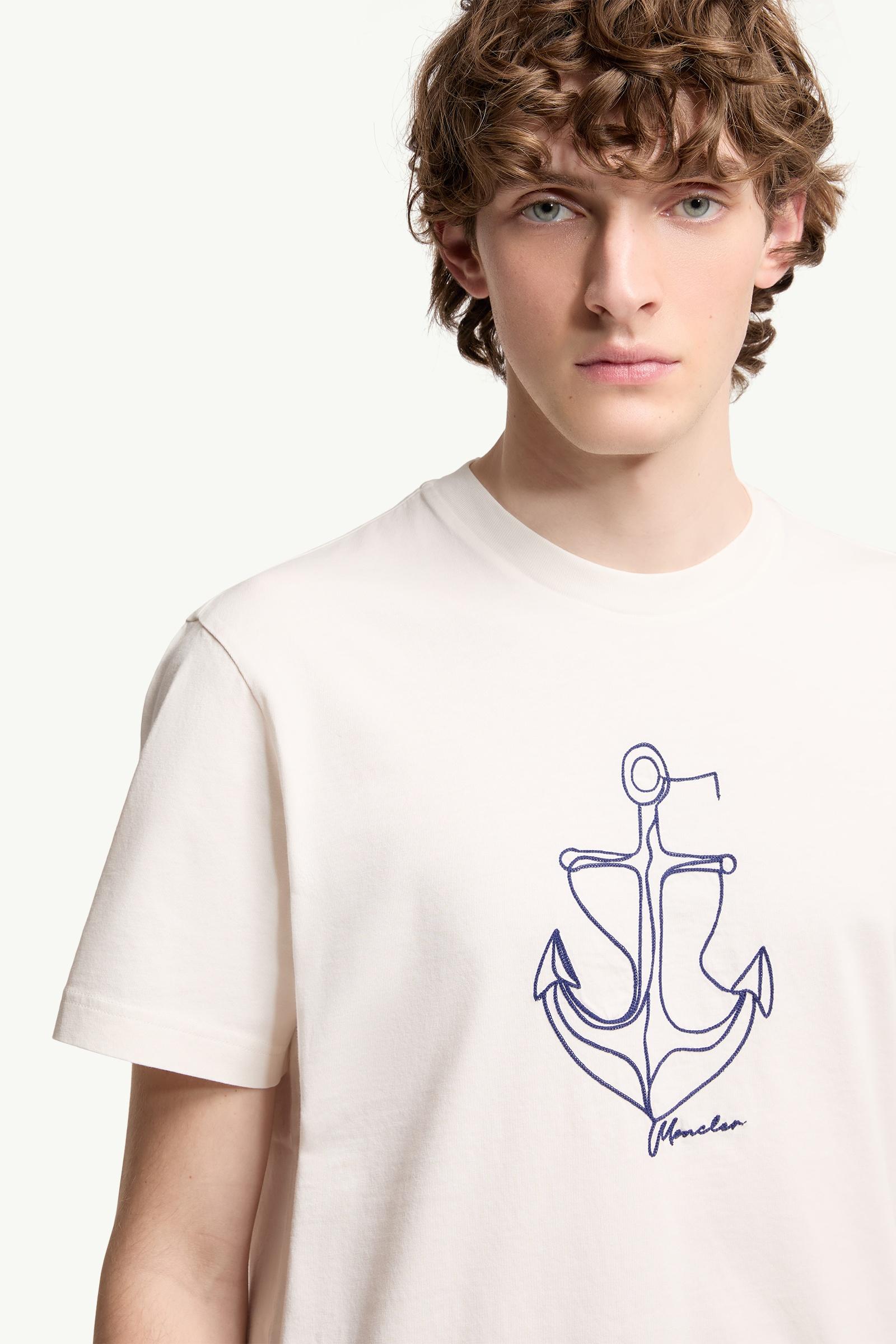 Moncler Embroidered Cotton T-Shirt White White