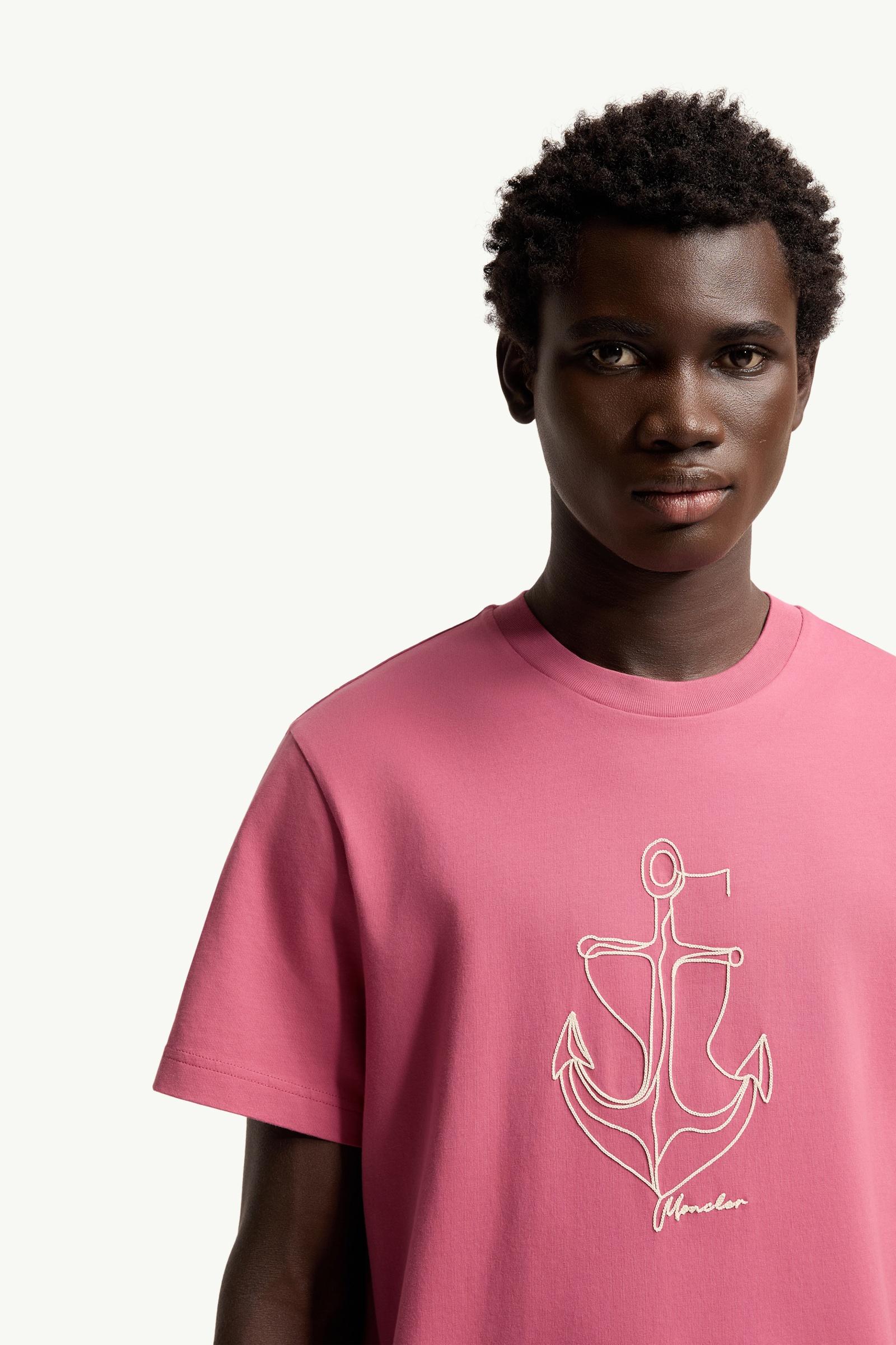 Moncler Embroidered Cotton T-Shirt Purple Purple