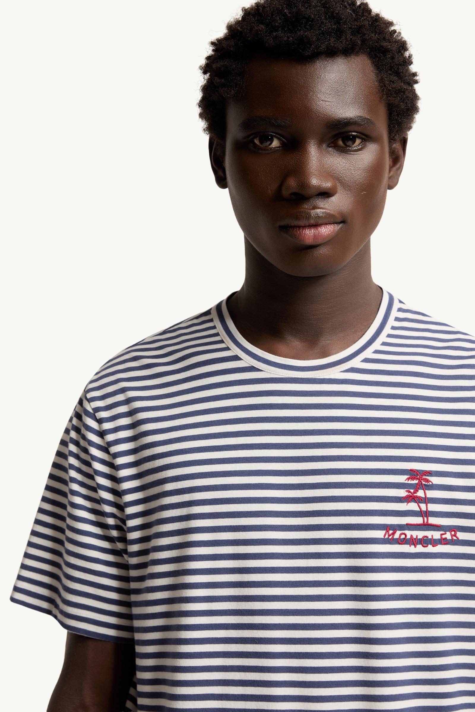 Moncler Striped Cotton & Modal Blend T-Shirt White & Blue White & Blue