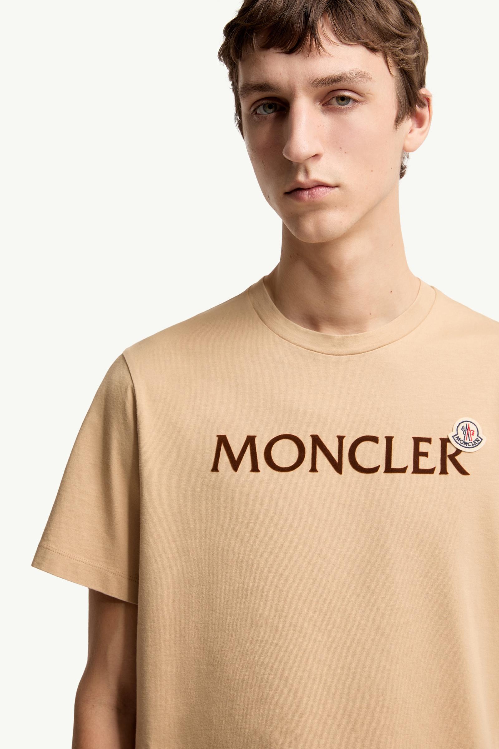 Moncler Flocked Logo Cotton T-Shirt Light Beige Light Beige