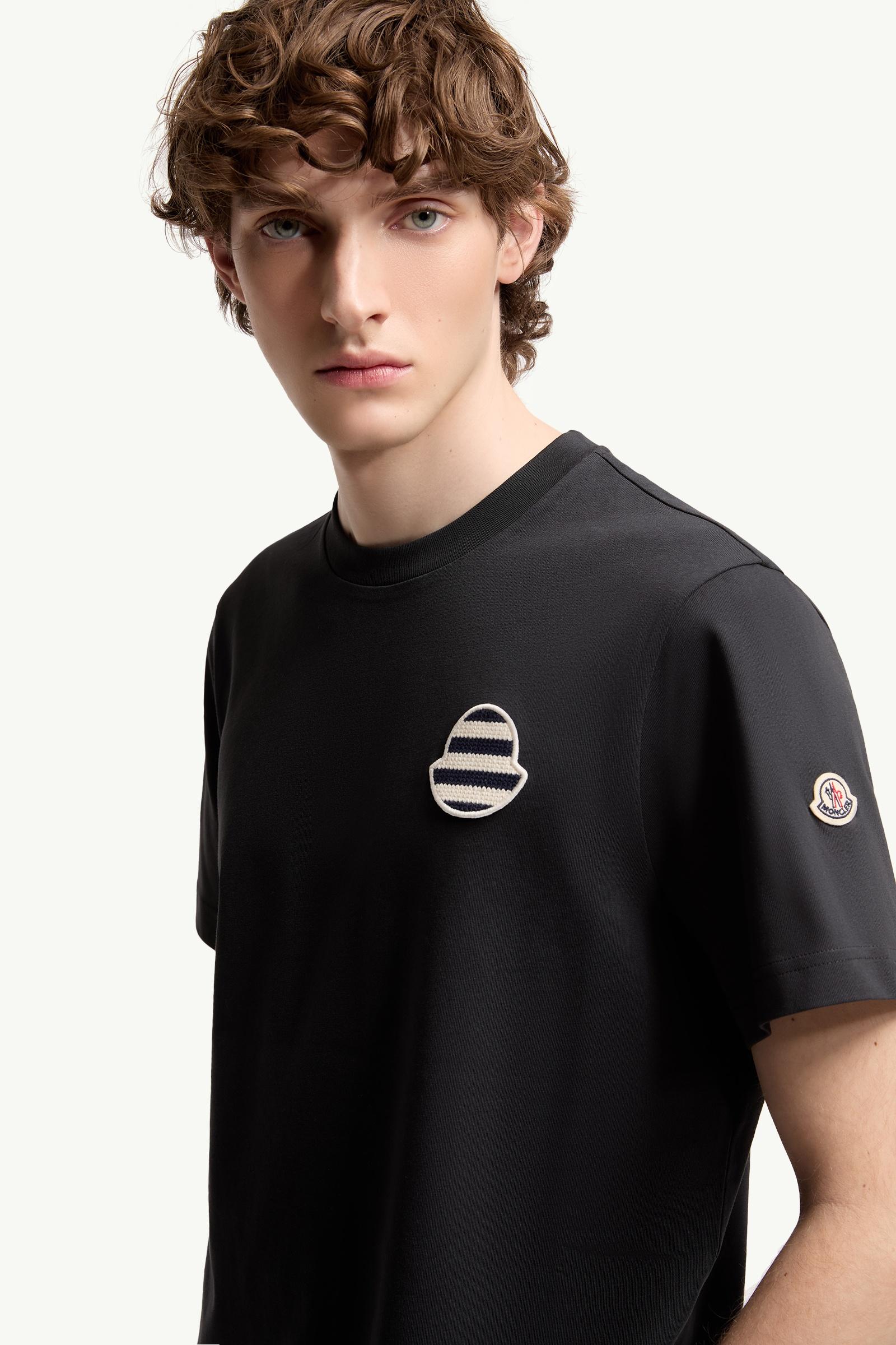 Moncler Striped Logo Cotton Jersey T-Shirt Navy Blue Navy Blue