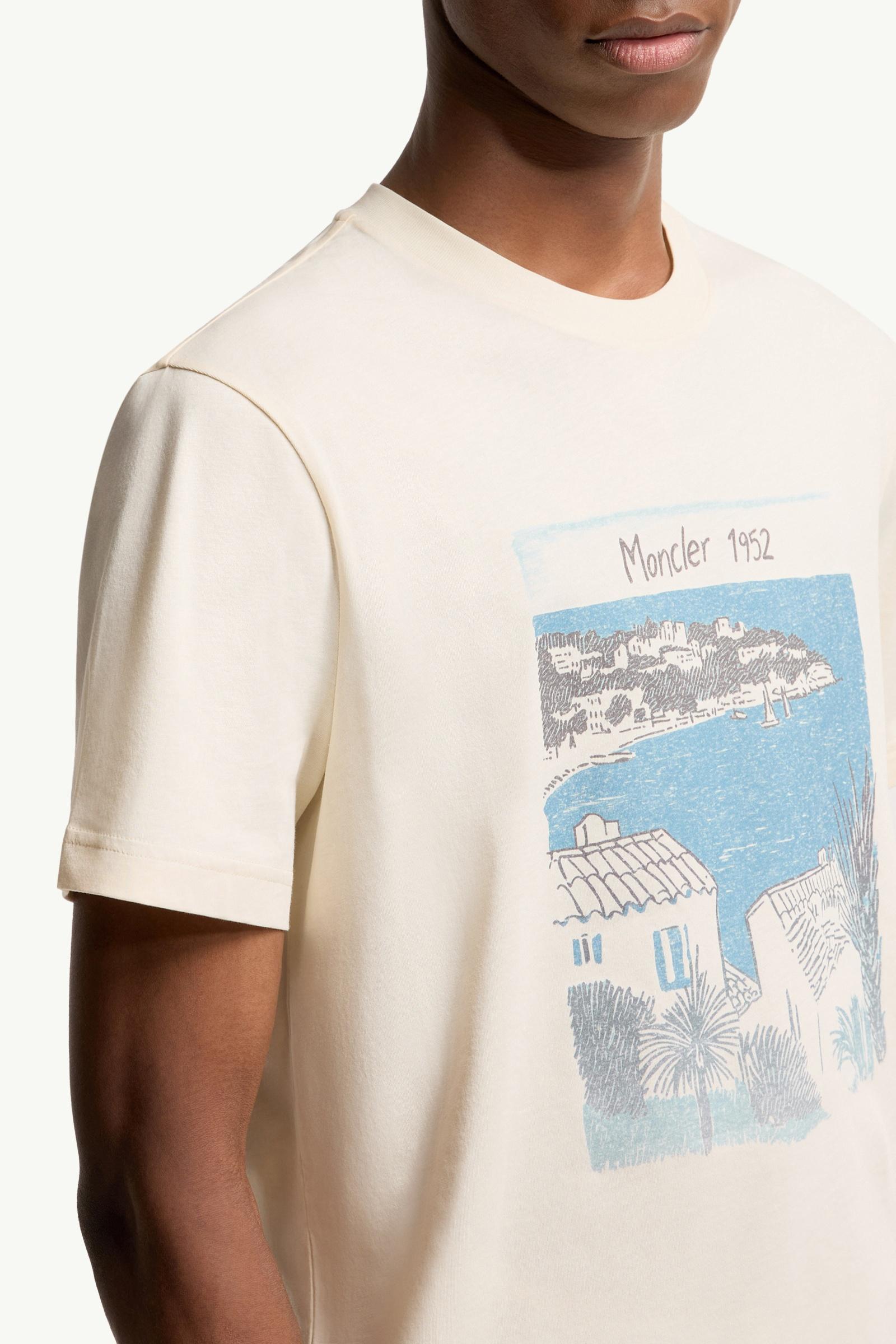 Moncler Seaside Print Cotton T-Shirt White Ivory White Ivory