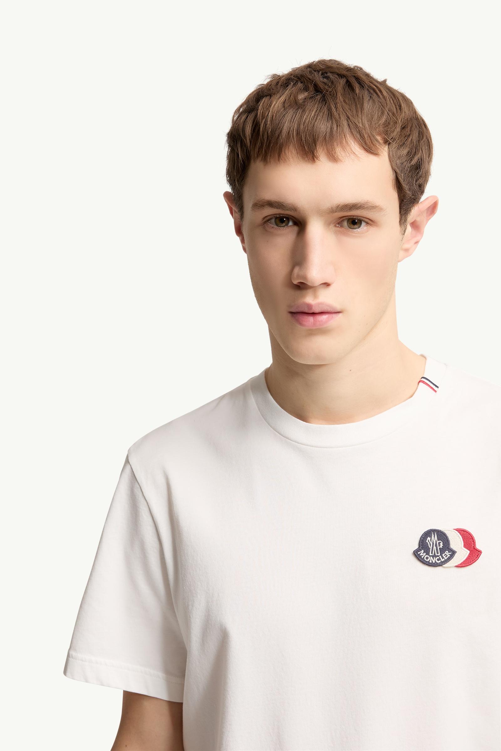 Moncler Embroidered Tricolor Logo Cotton T-Shirt White White