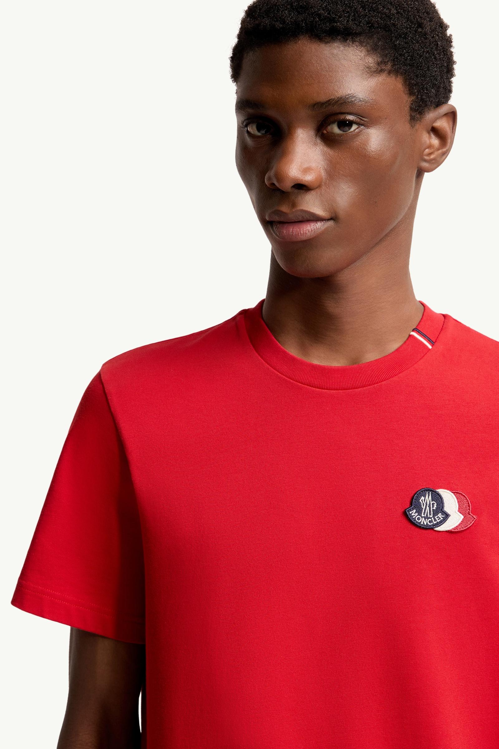 Moncler Embroidered Tricolor Logo Cotton T-Shirt Red Red