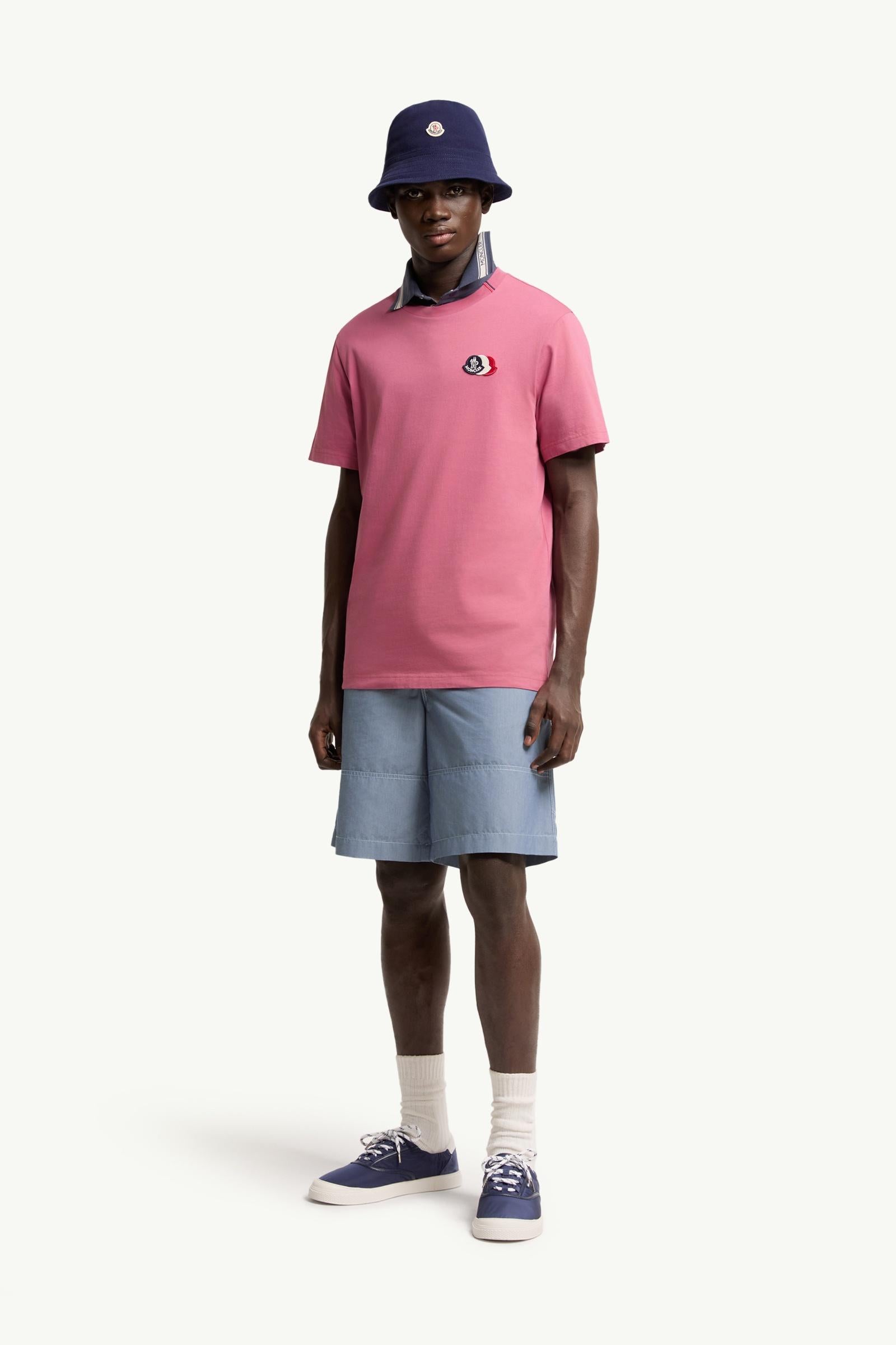 Moncler Embroidered Tricolor Logo Cotton T-Shirt Fuchsia Fuchsia