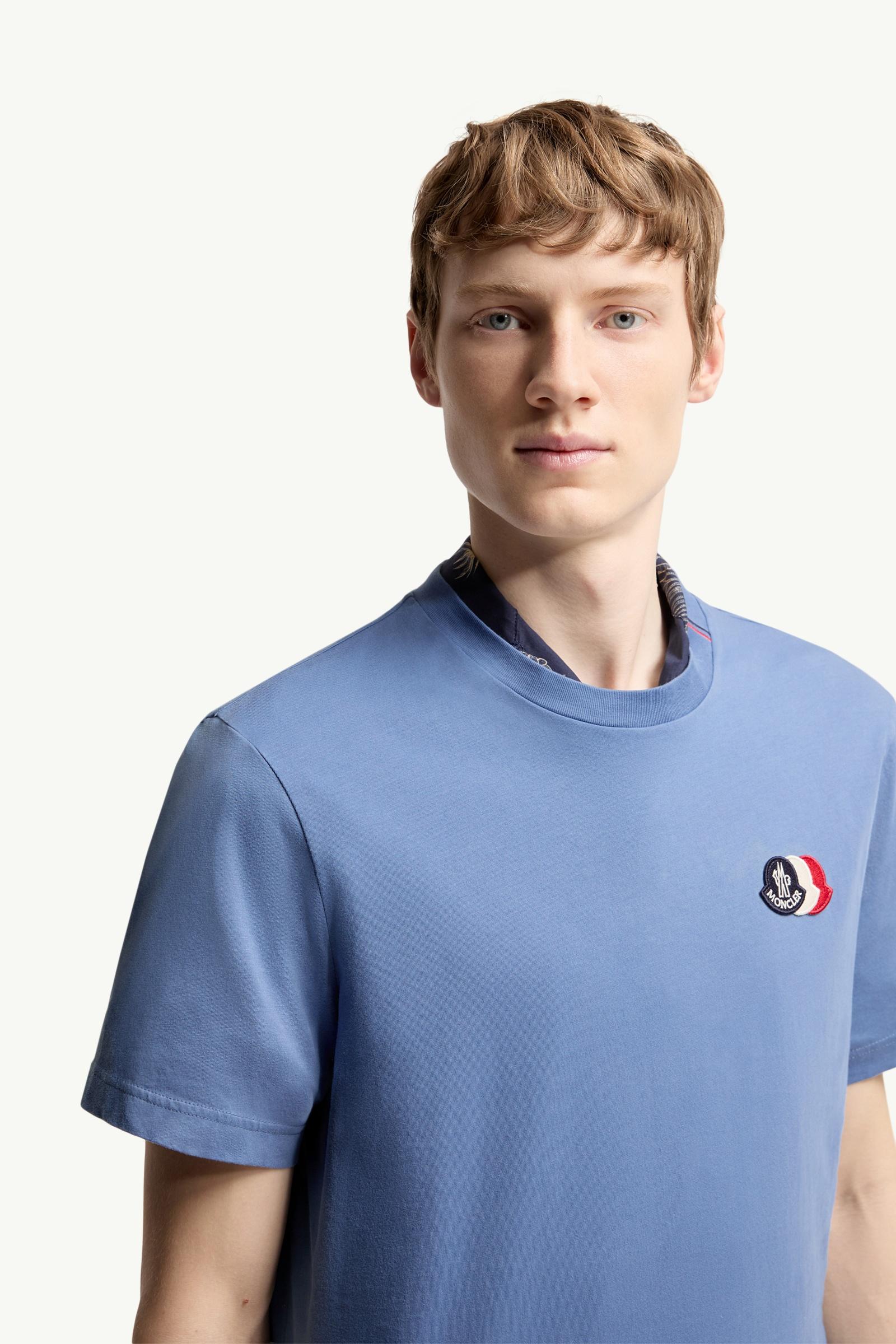 Moncler Embroidered Tricolor Logo Cotton T-Shirt Light Blue Light Blue