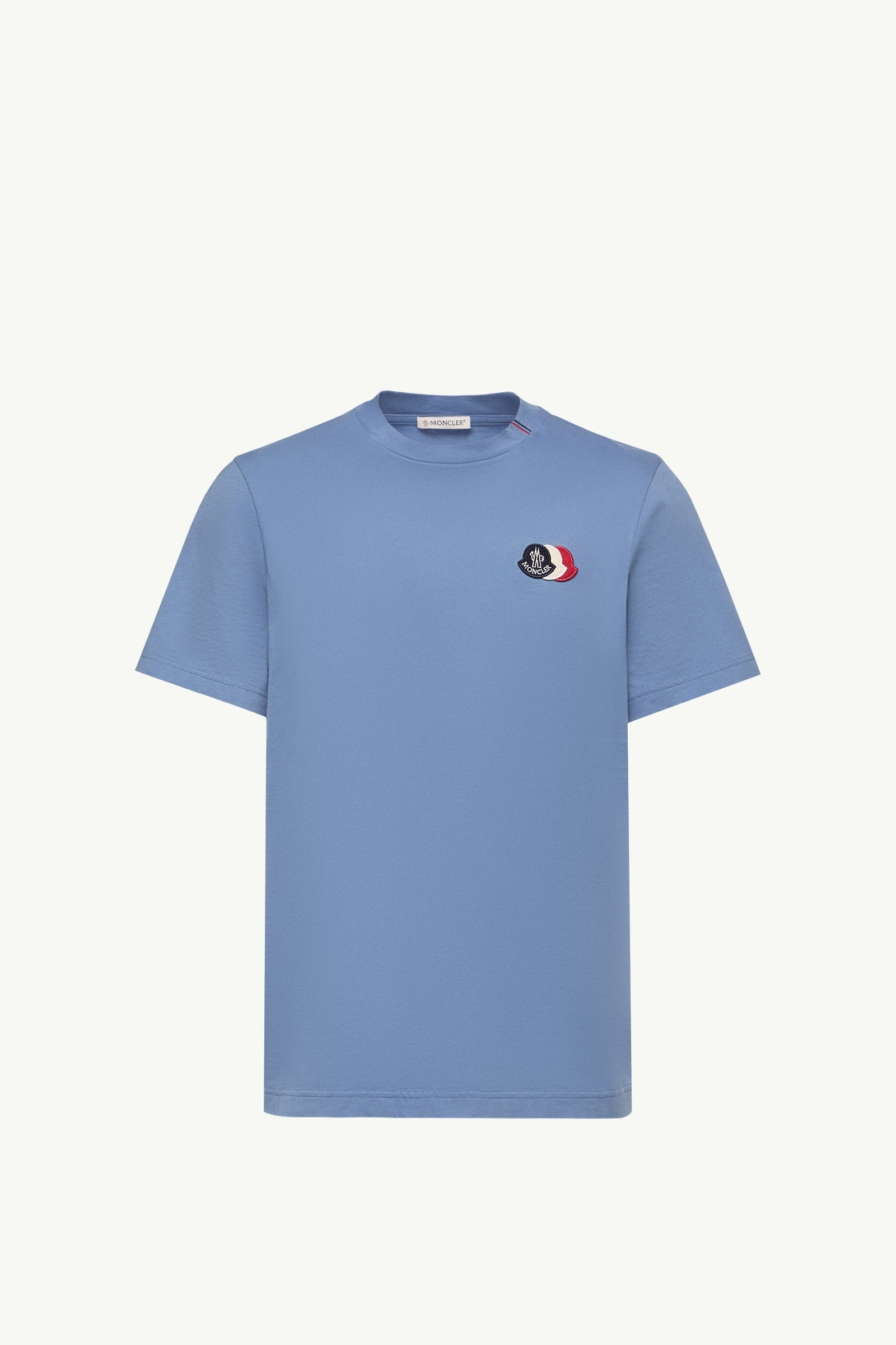 Moncler Embroidered Tricolor Logo Cotton T-Shirt Light Blue Light Blue