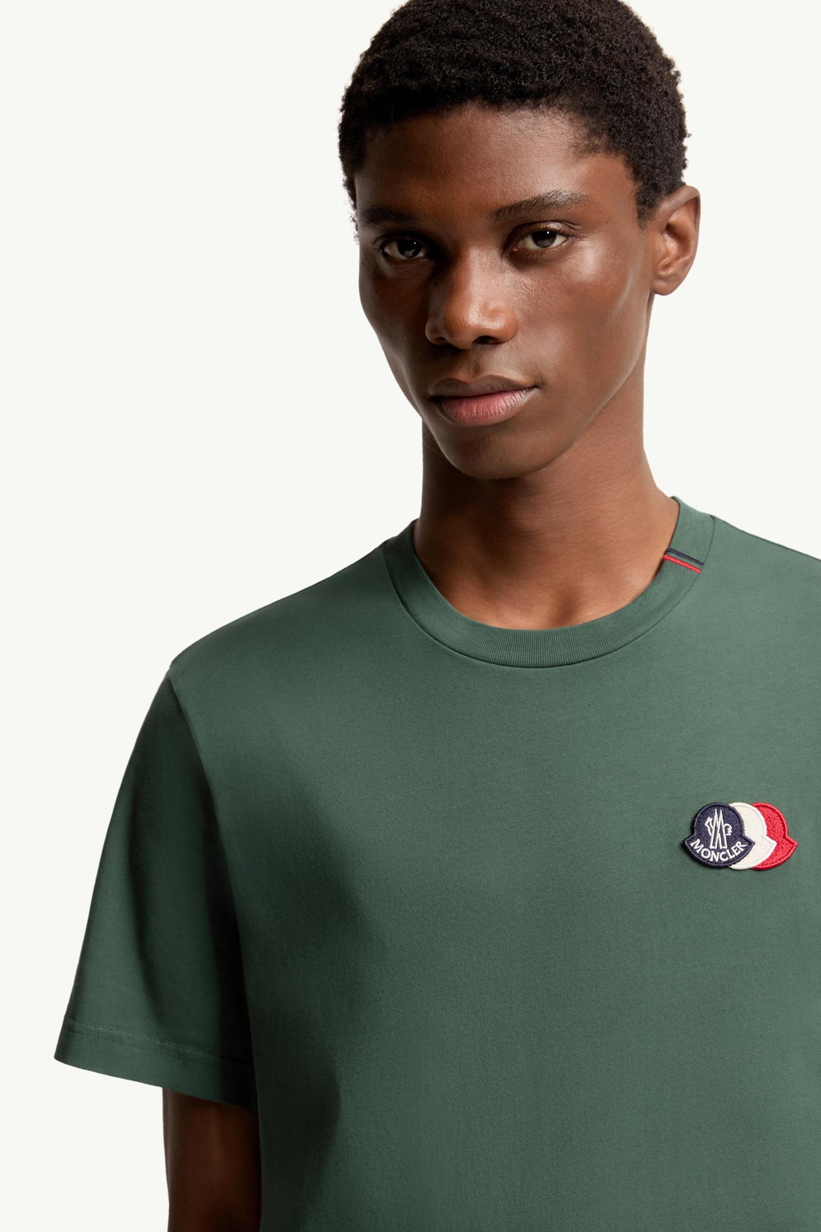 Moncler Embroidered Tricolor Logo Cotton T-Shirt Emerald Green Emerald Green