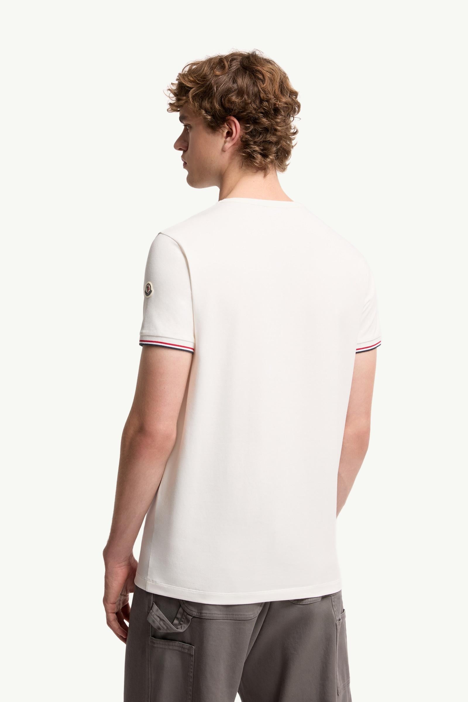 Moncler Tricolor-Trimmed Cotton T-Shirt Off White Off White