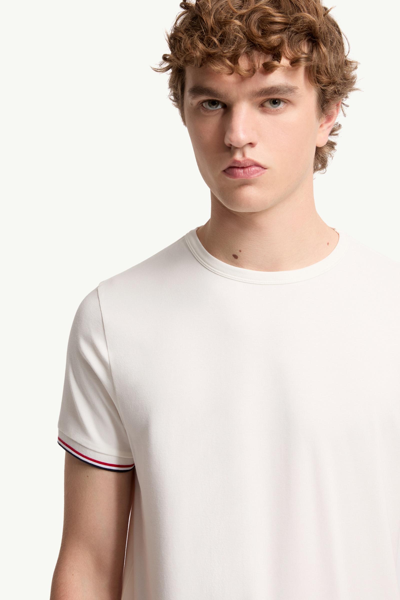 Moncler Tricolor-Trimmed Cotton T-Shirt Off White Off White
