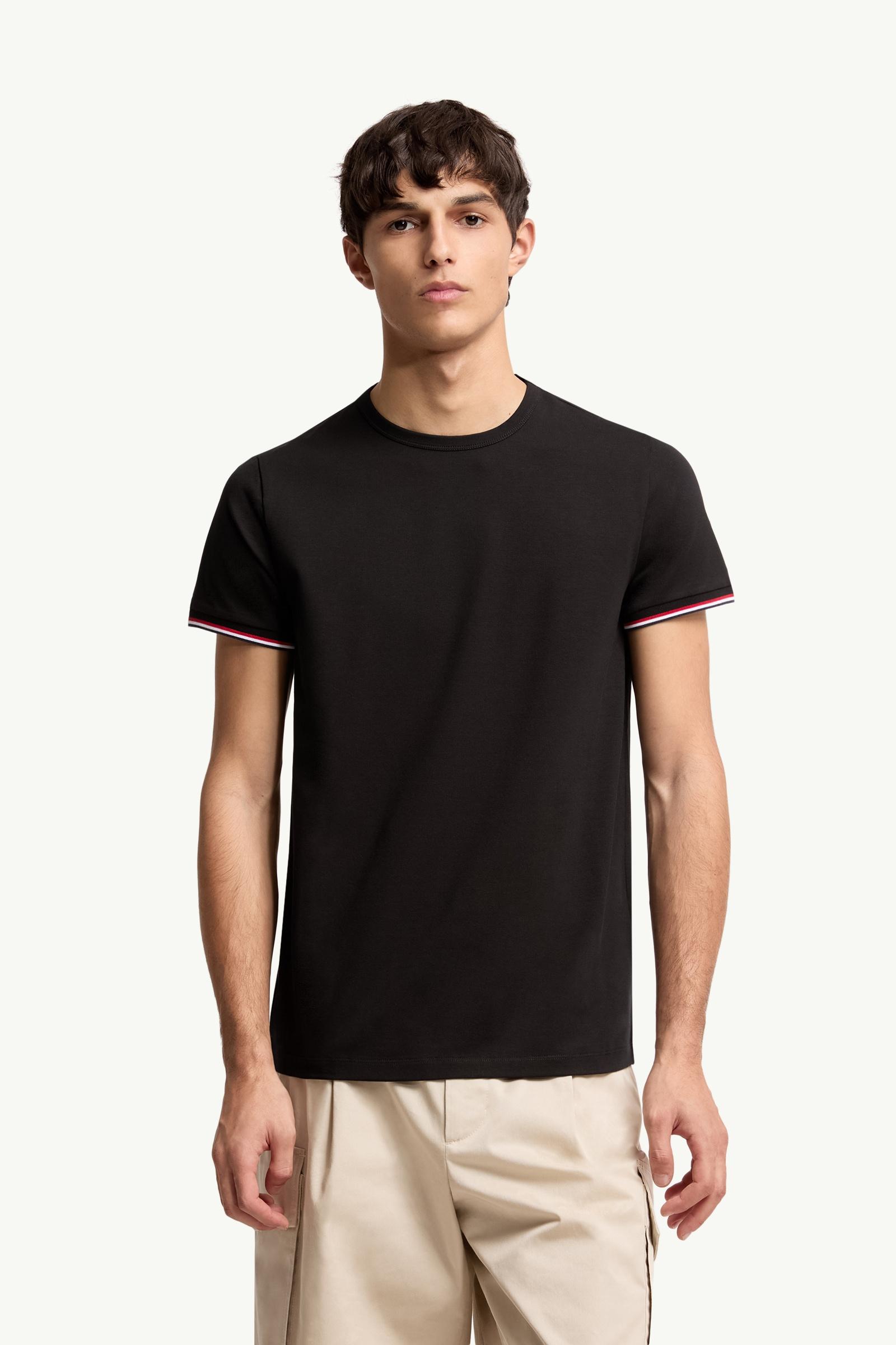 Moncler Tricolor-Trimmed Cotton T-Shirt Black Black