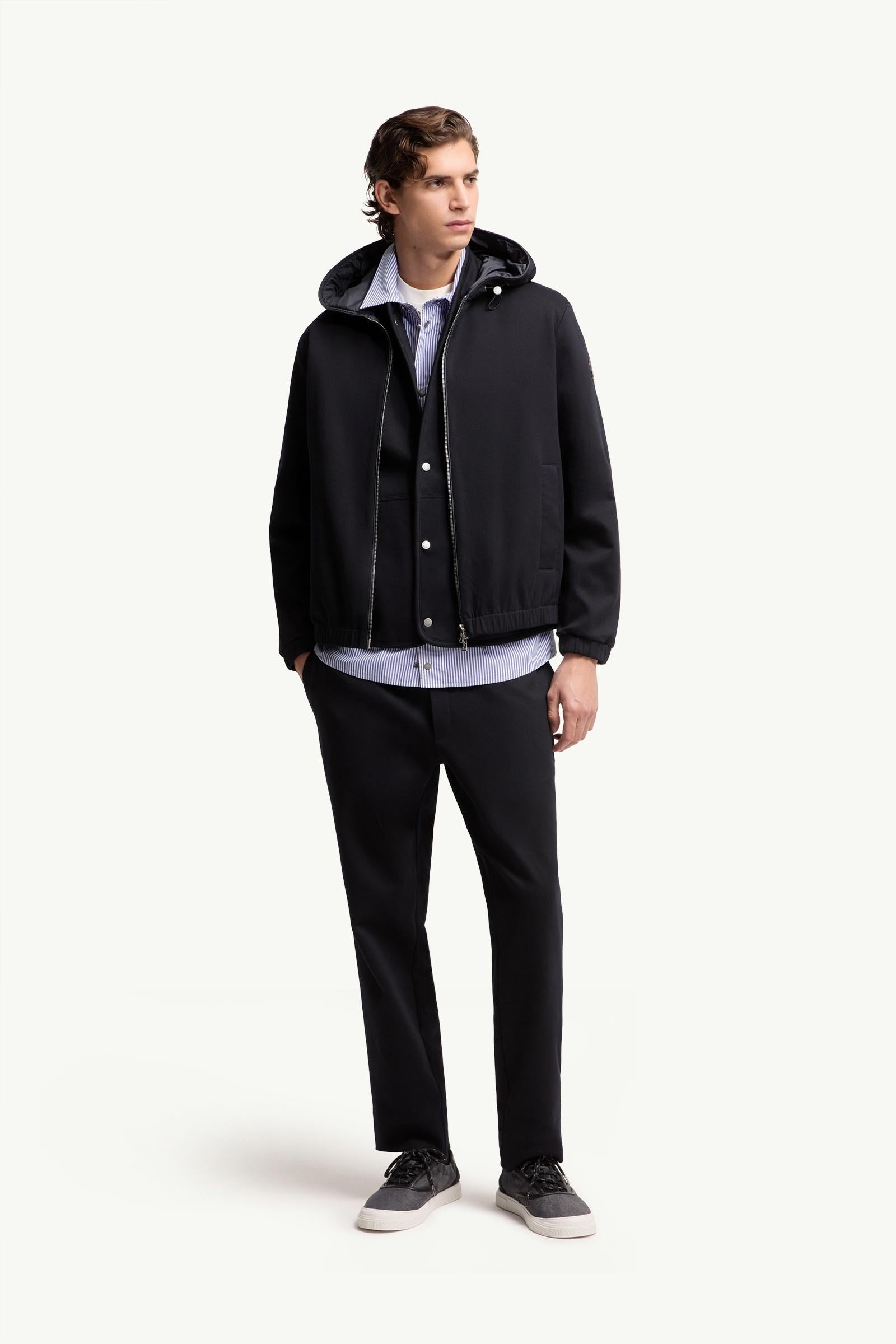 Moncler Leather Logo Cotton Blend Zip-Up Hoodie Dark Blue Dark Blue