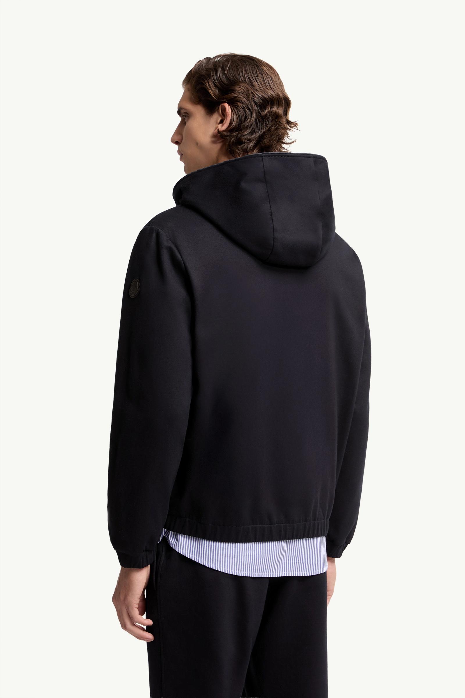 Moncler Leather Logo Cotton Blend Zip-Up Hoodie Dark Blue Dark Blue