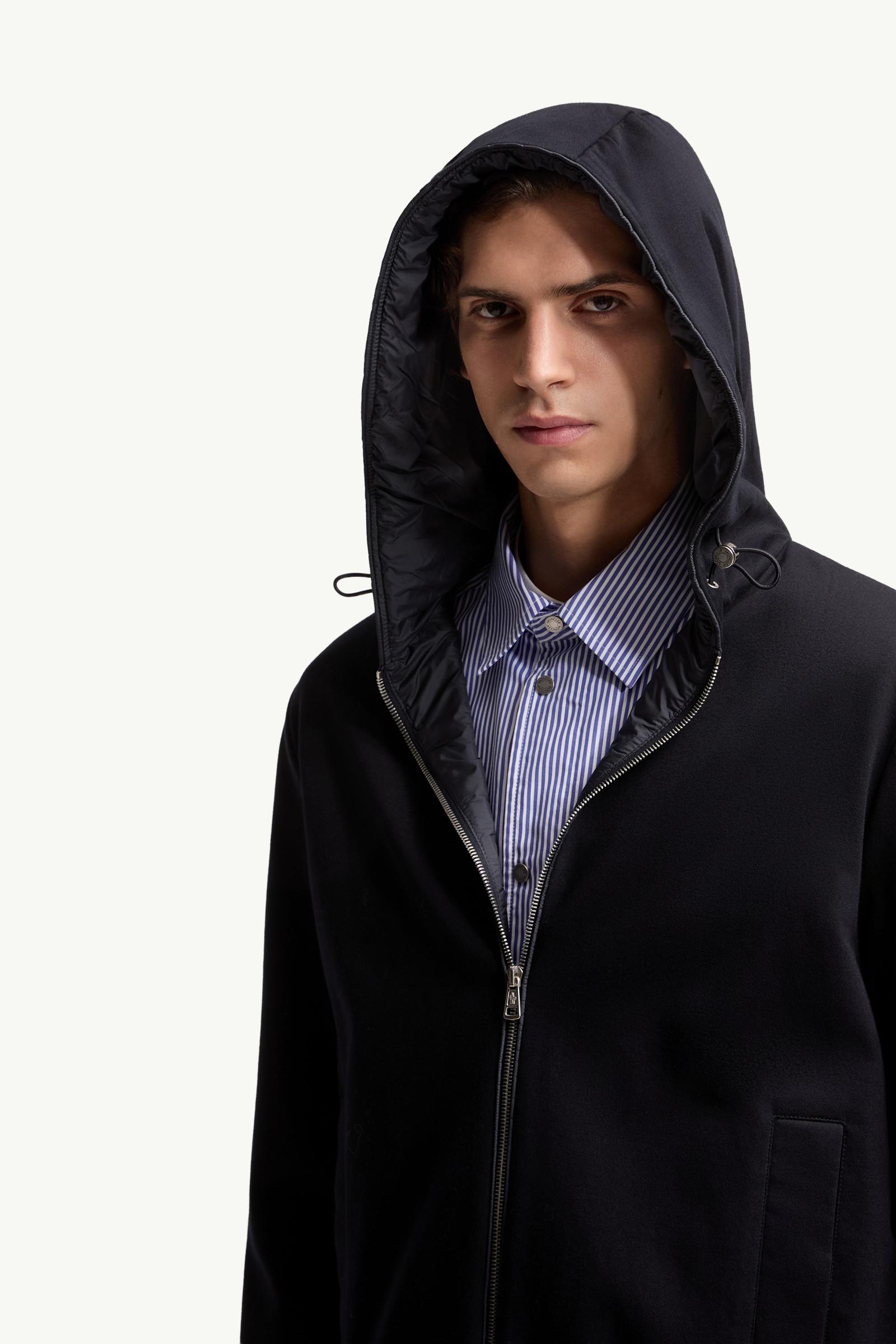 Moncler Leather Logo Cotton Blend Zip-Up Hoodie Dark Blue Dark Blue
