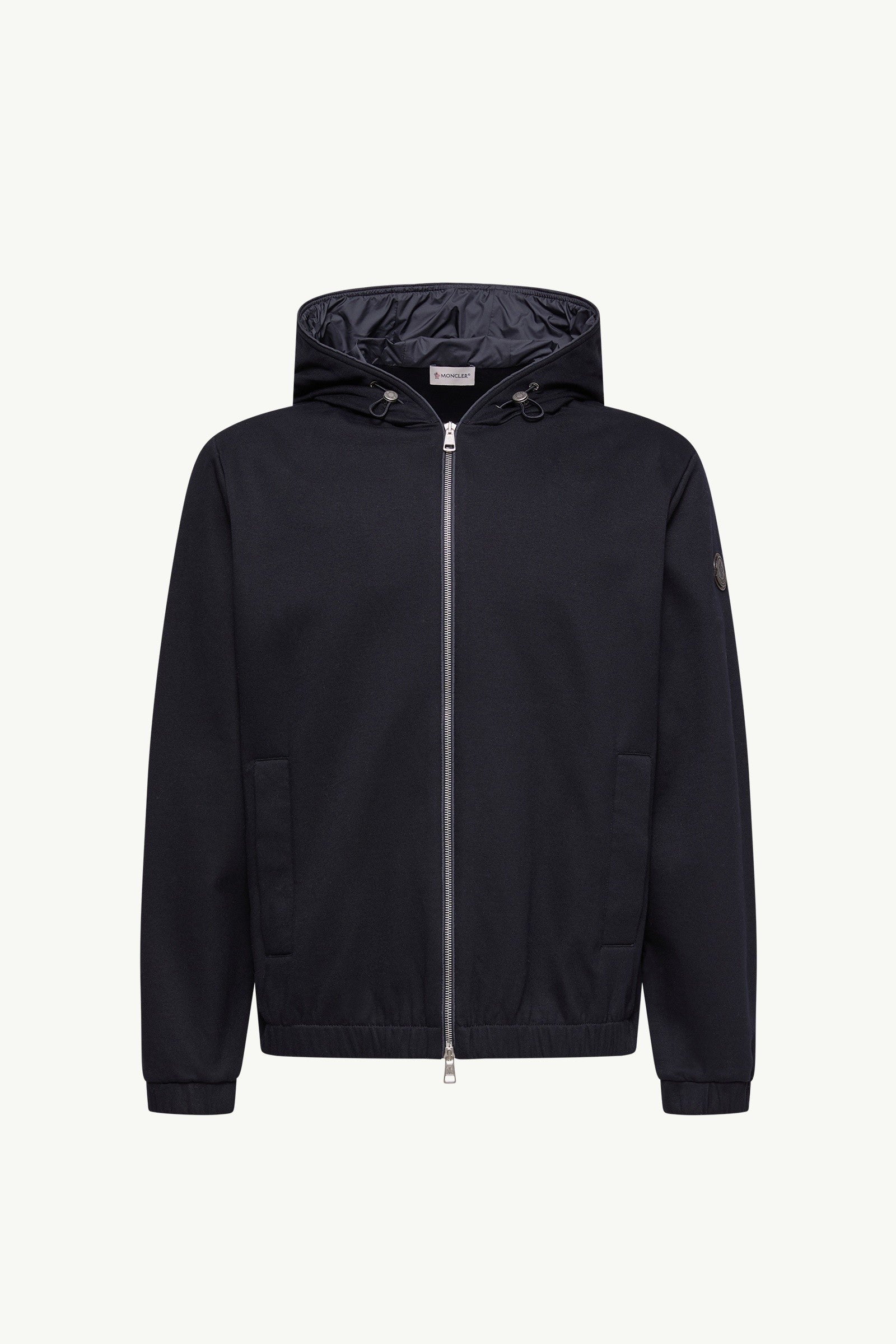 Moncler Leather Logo Cotton Blend Zip-Up Hoodie Dark Blue Dark Blue