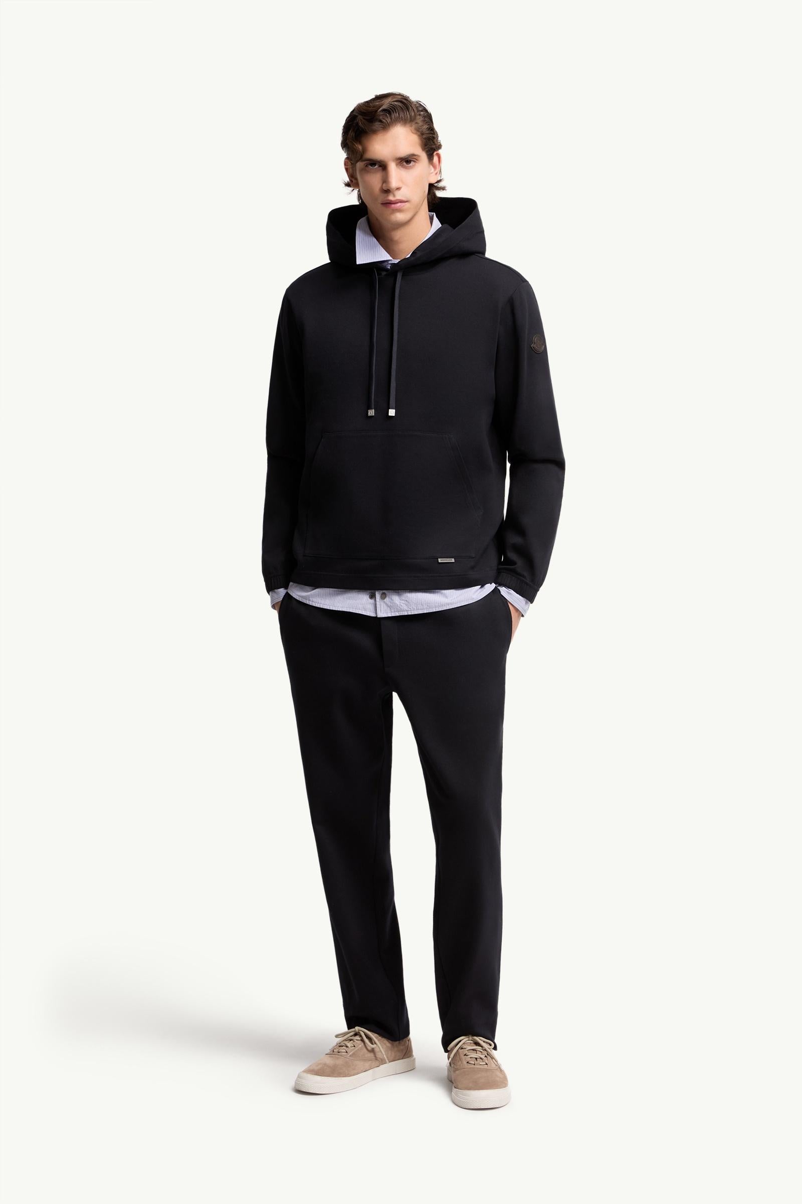 Moncler Leather Logo Cotton Blend Hoodie Dark Blue Dark Blue