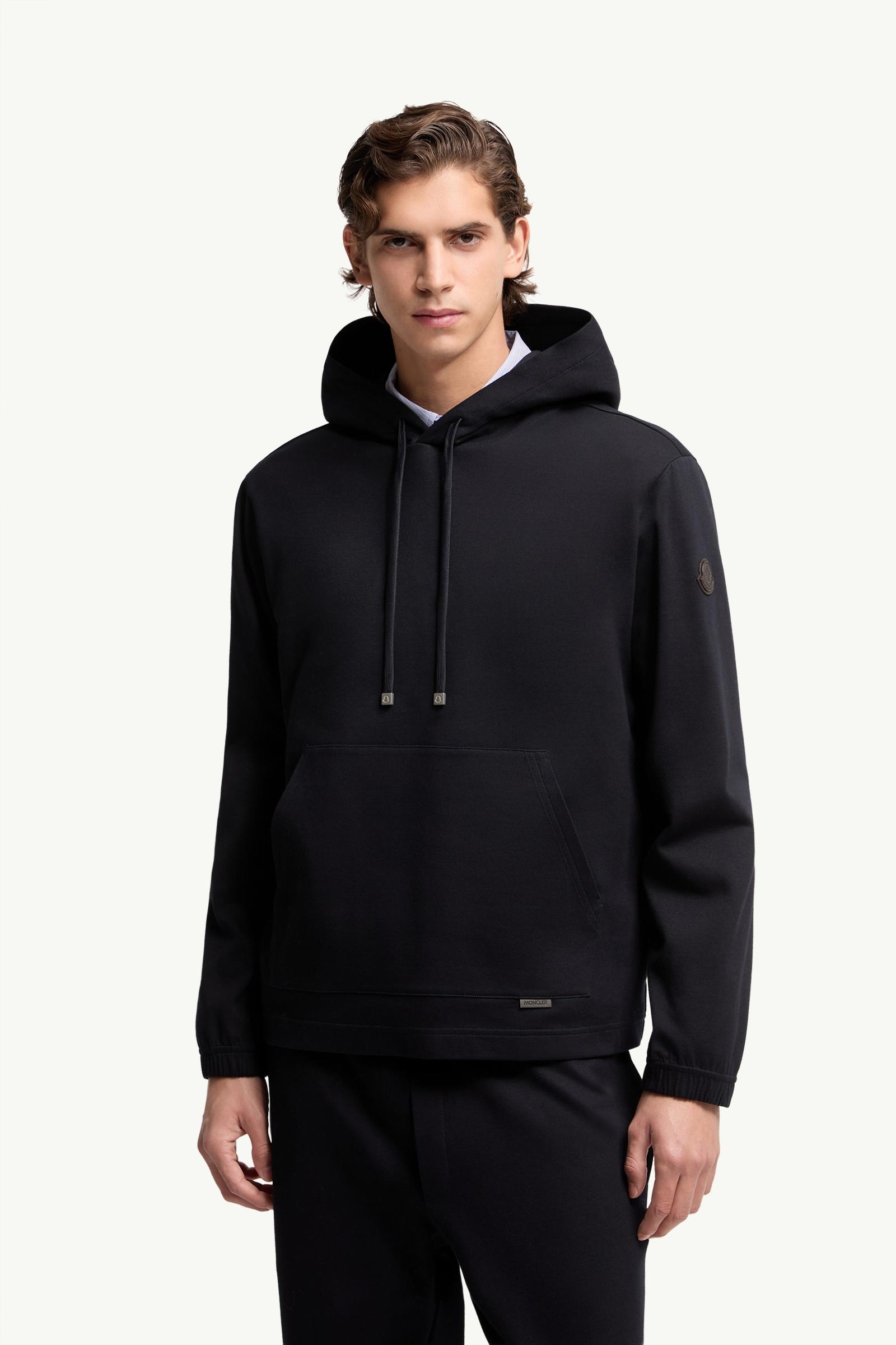 Moncler Leather Logo Cotton Blend Hoodie Dark Blue Dark Blue
