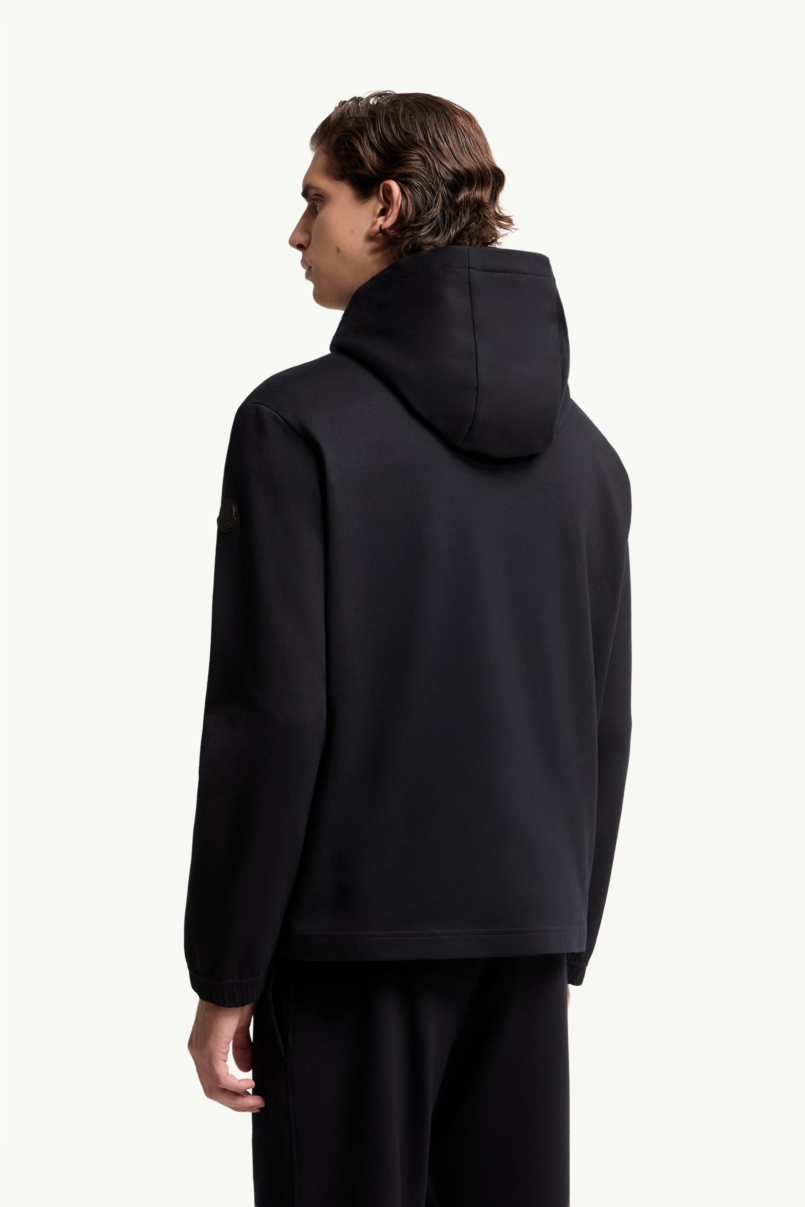 Moncler Leather Logo Cotton Blend Hoodie Dark Blue Dark Blue