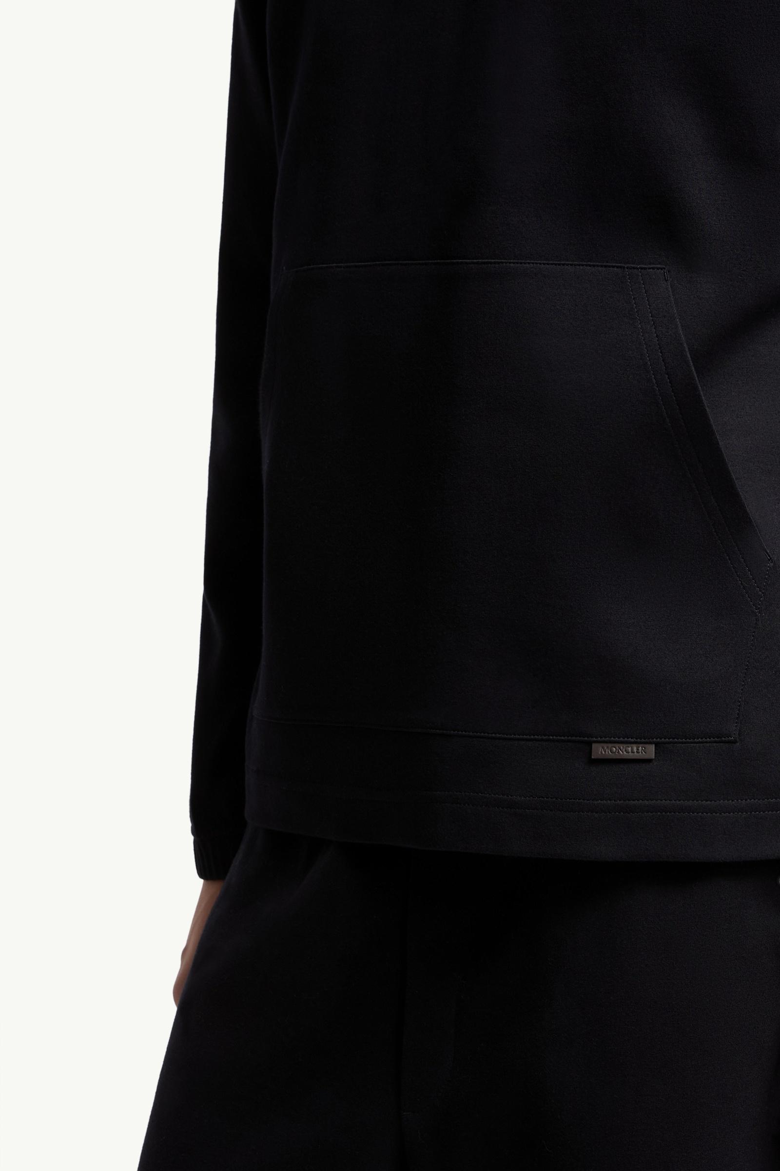 Moncler Leather Logo Cotton Blend Hoodie Dark Blue Dark Blue