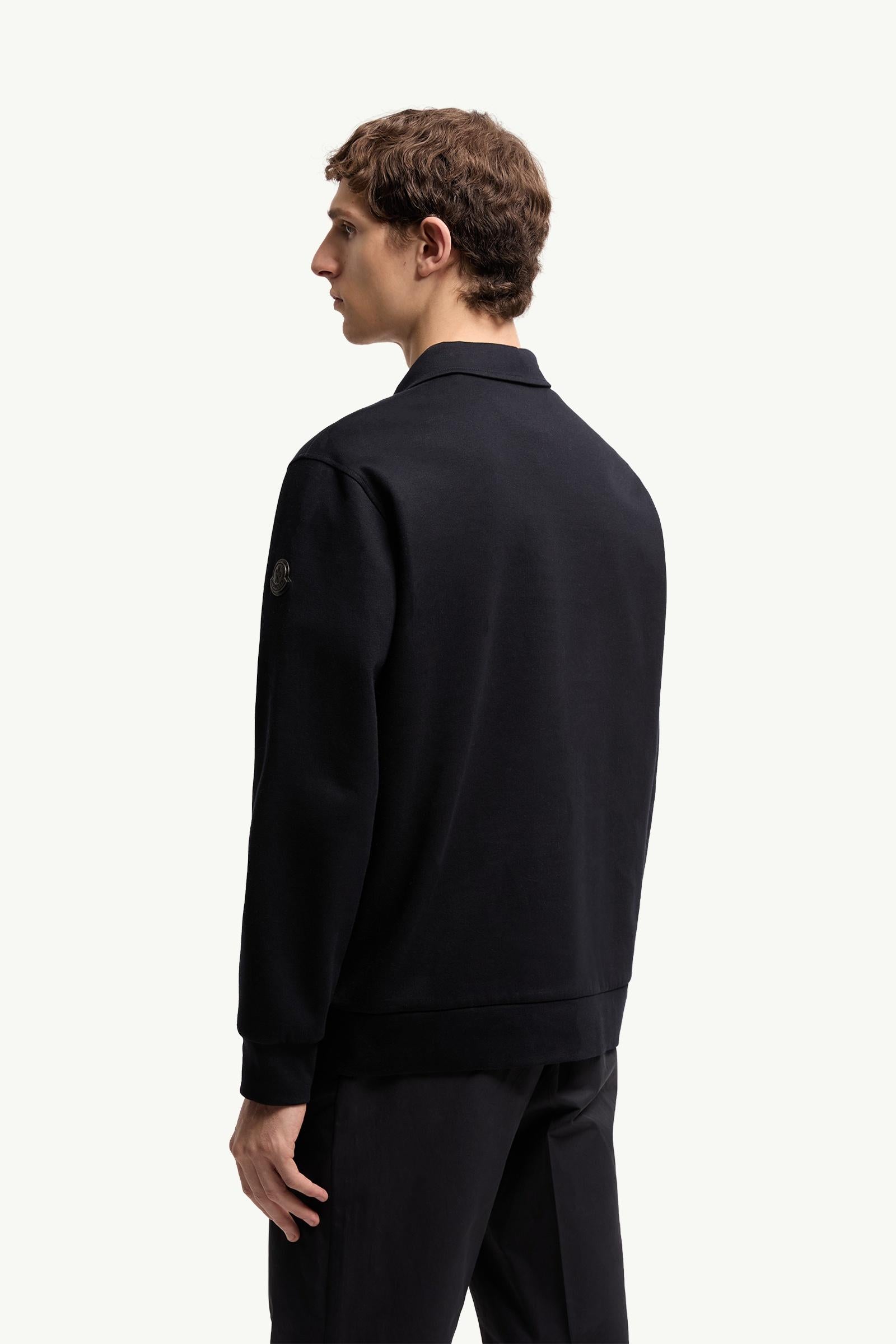 Moncler Leather Logo Cotton Blend Half-Zipper Sweatshirt Dark Blue Dark Blue