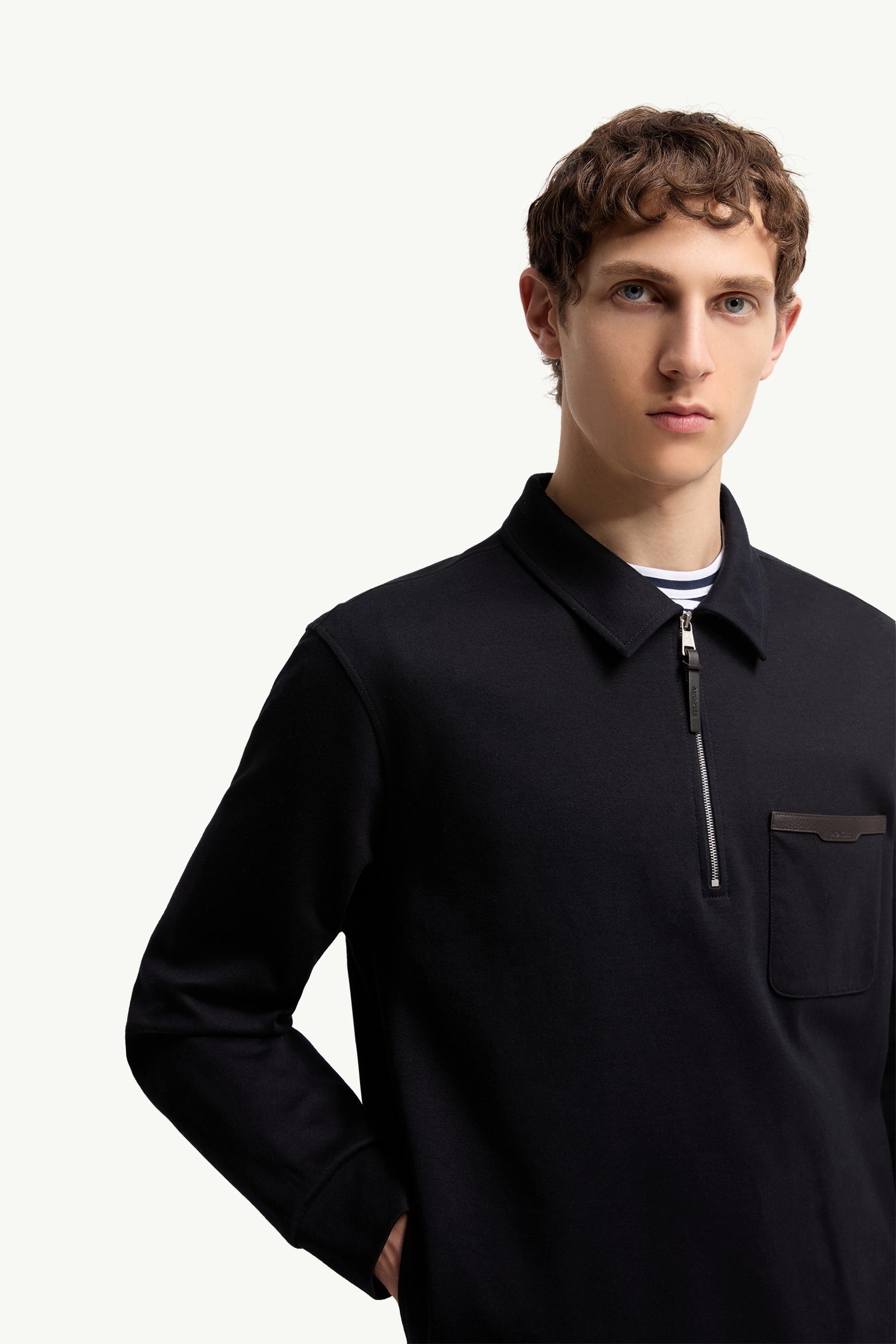 Moncler Leather Logo Cotton Blend Half-Zipper Sweatshirt Dark Blue Dark Blue