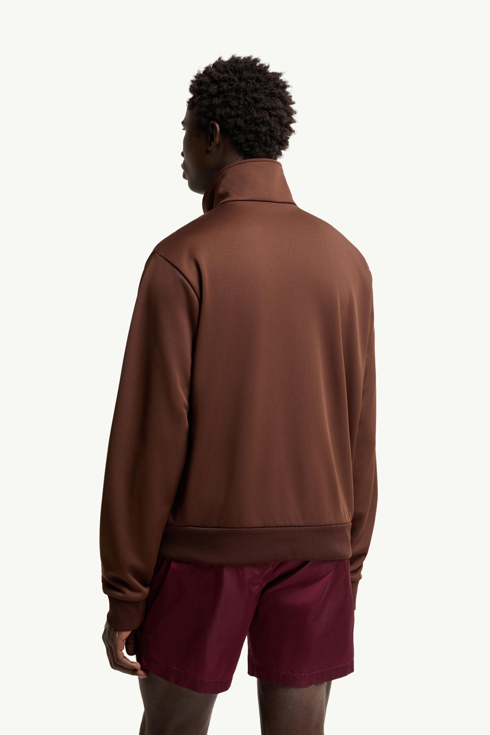 Moncler Topstitched Turtleneck Zip-Up Sweatshirt Brown Brown