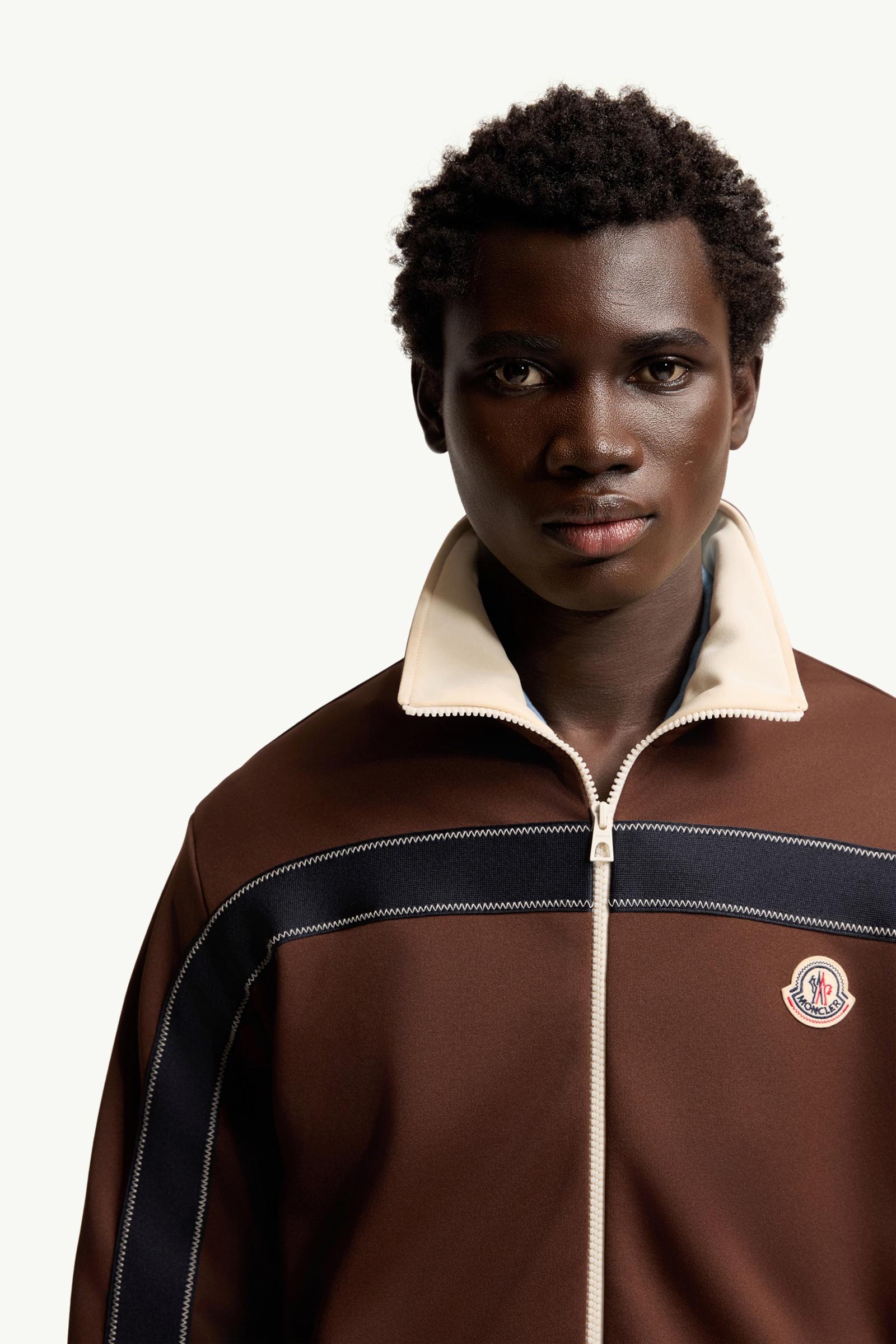 Moncler Topstitched Turtleneck Zip-Up Sweatshirt Brown Brown