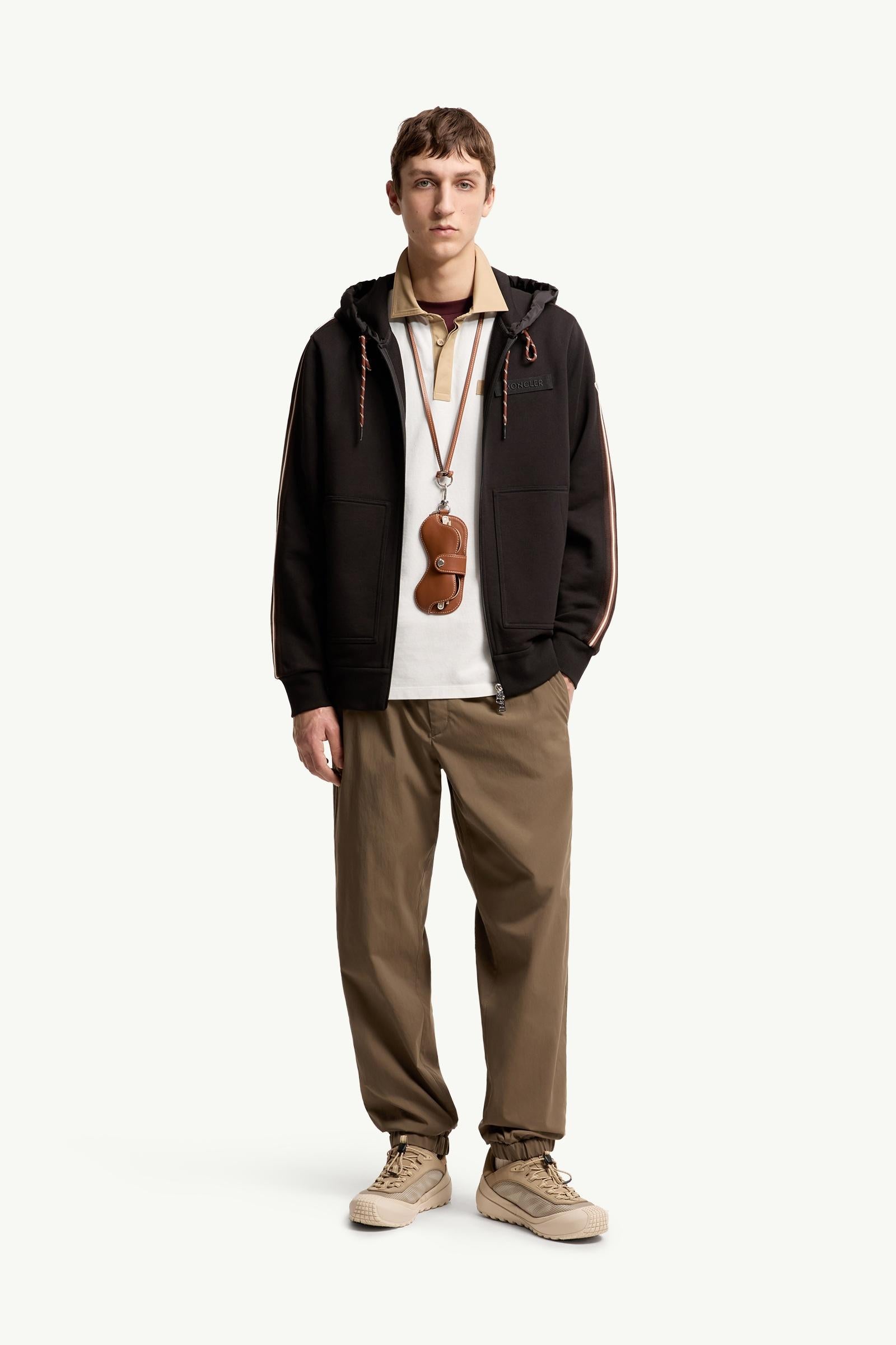 Moncler Striped Logo Cotton Hoodie Black Black