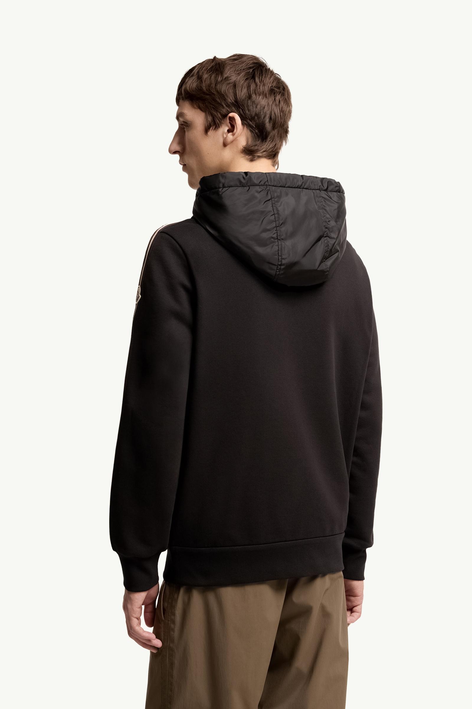 Moncler Striped Logo Cotton Hoodie Black Black