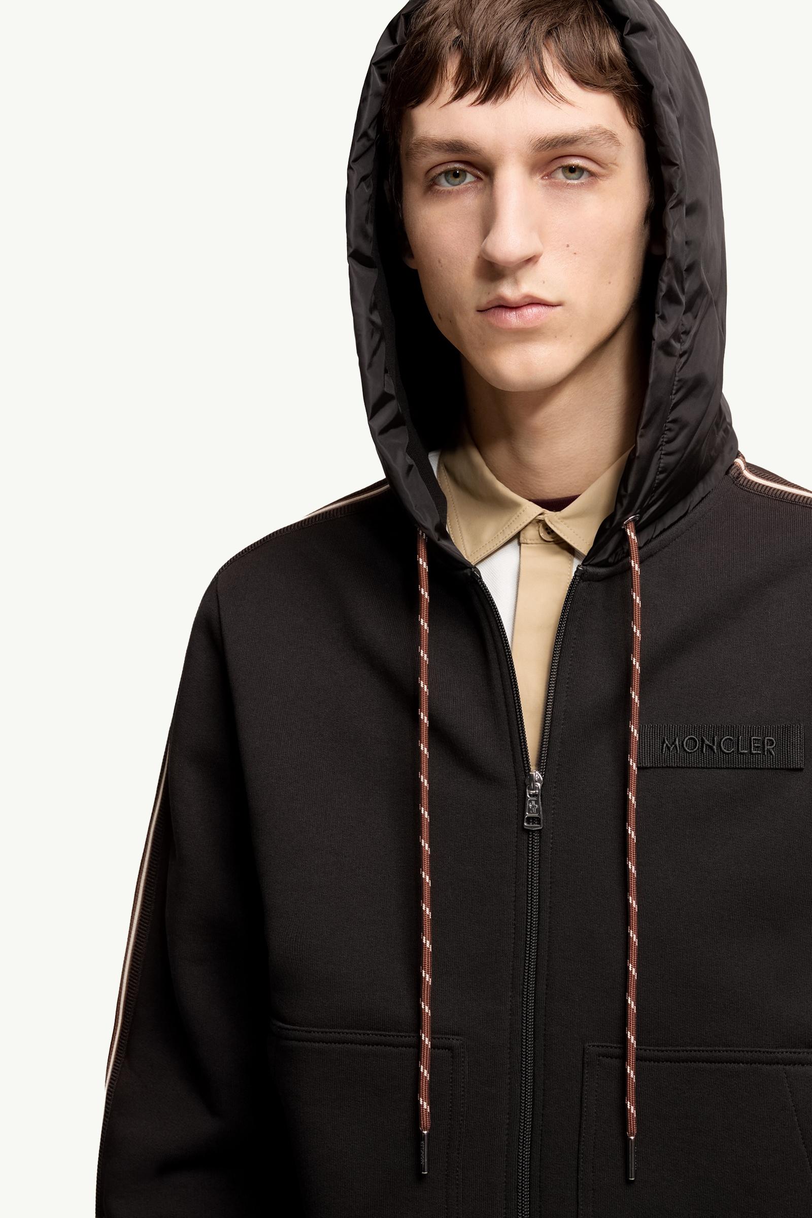 Moncler Striped Logo Cotton Hoodie Black Black