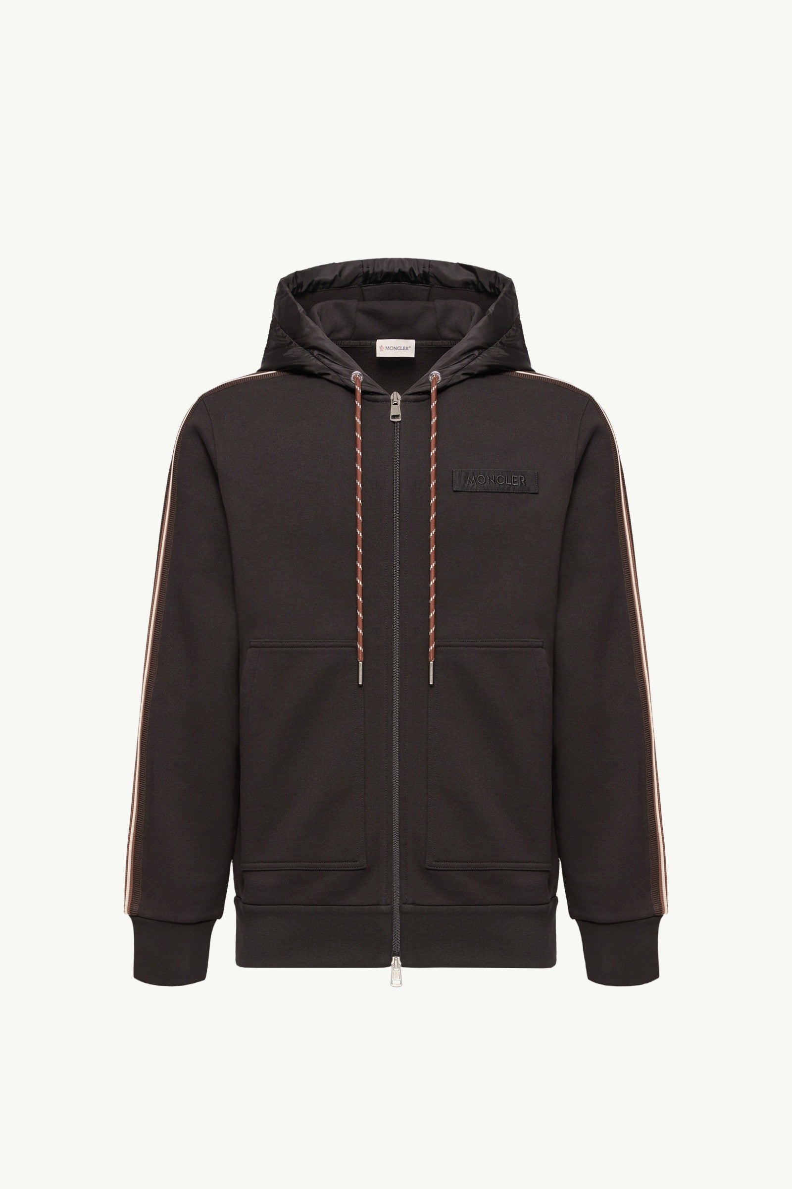 Moncler Striped Logo Cotton Hoodie Black Black