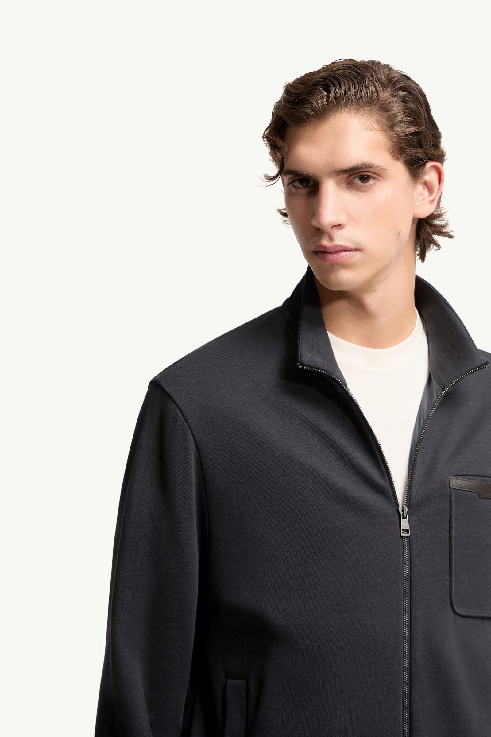 Moncler Cotton Blend Zip-Up Sweatshirt Dark Blue Dark Blue