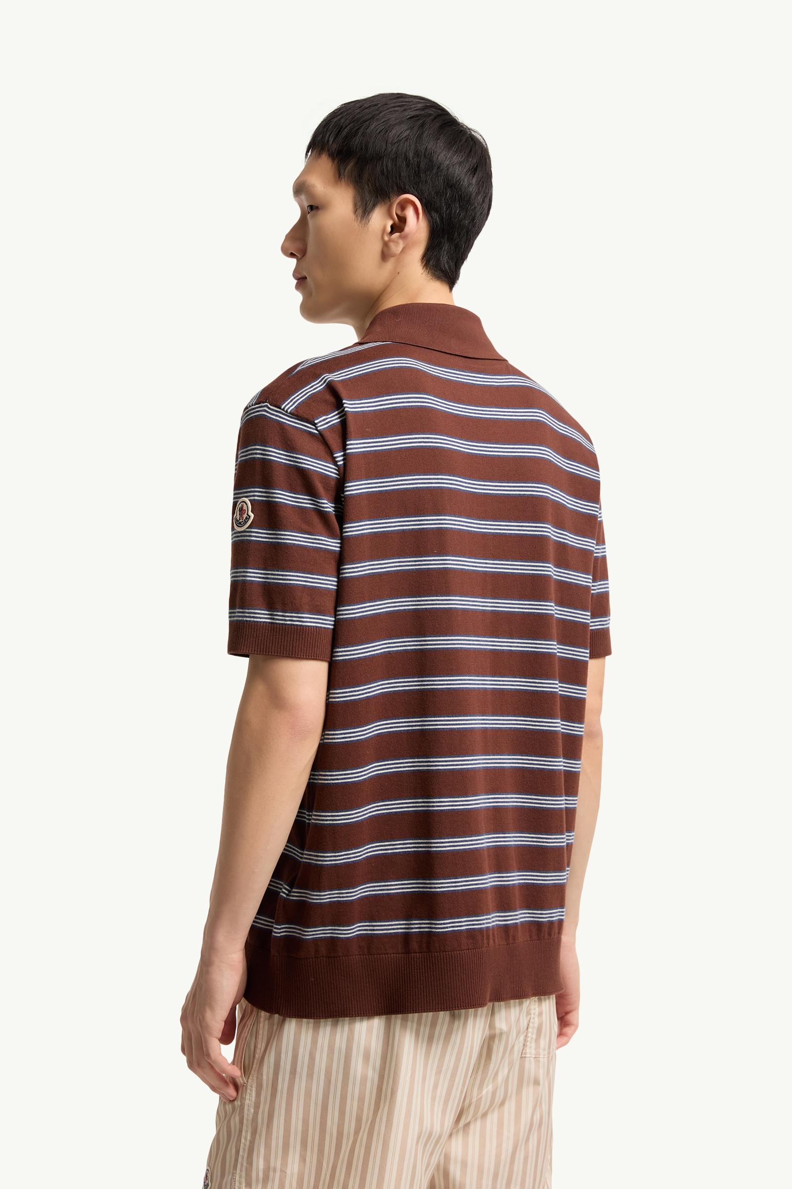 Moncler Striped Cotton Polo Shirt Blue & Brown Blue & Brown
