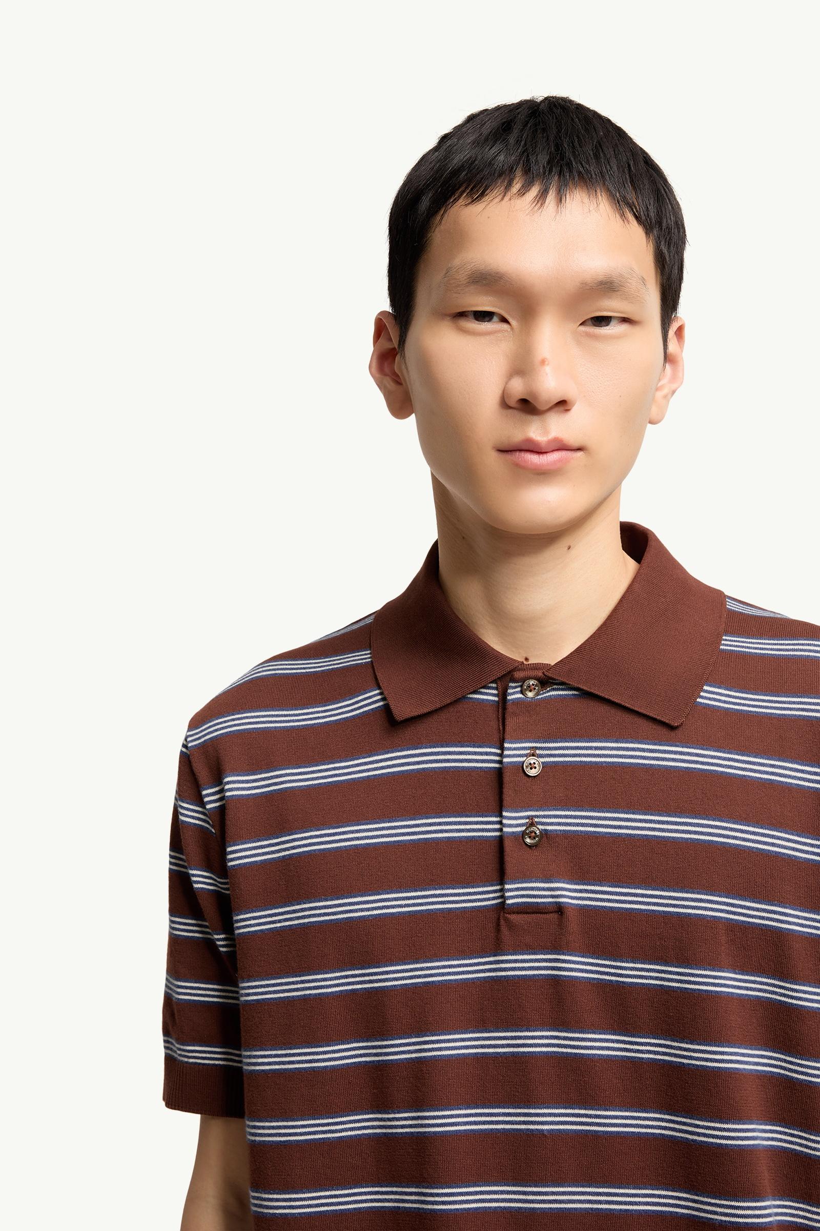 Moncler Striped Cotton Polo Shirt Blue & Brown Blue & Brown