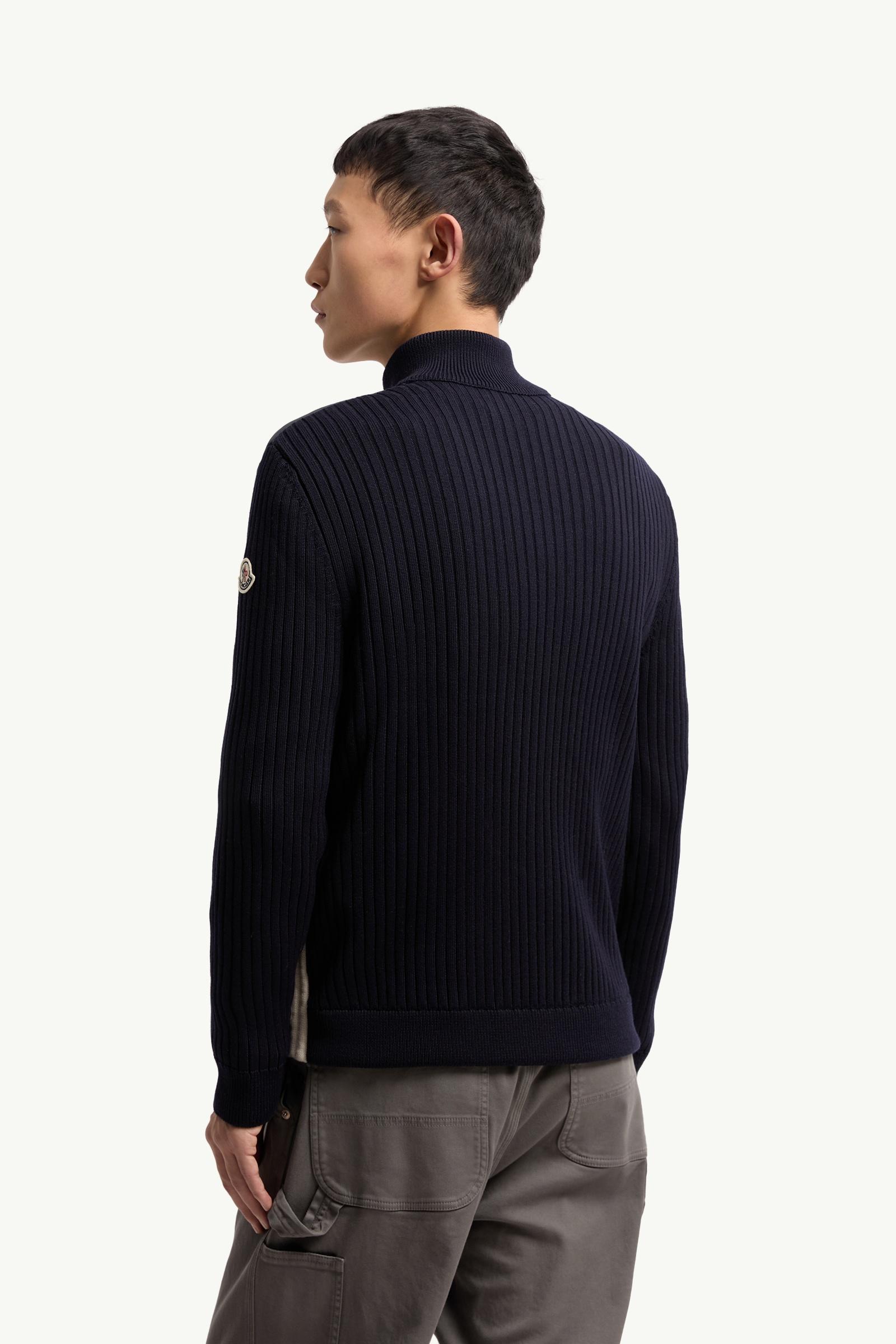 Moncler Padded Wool Zip-Up Cardigan Navy Blue Navy Blue