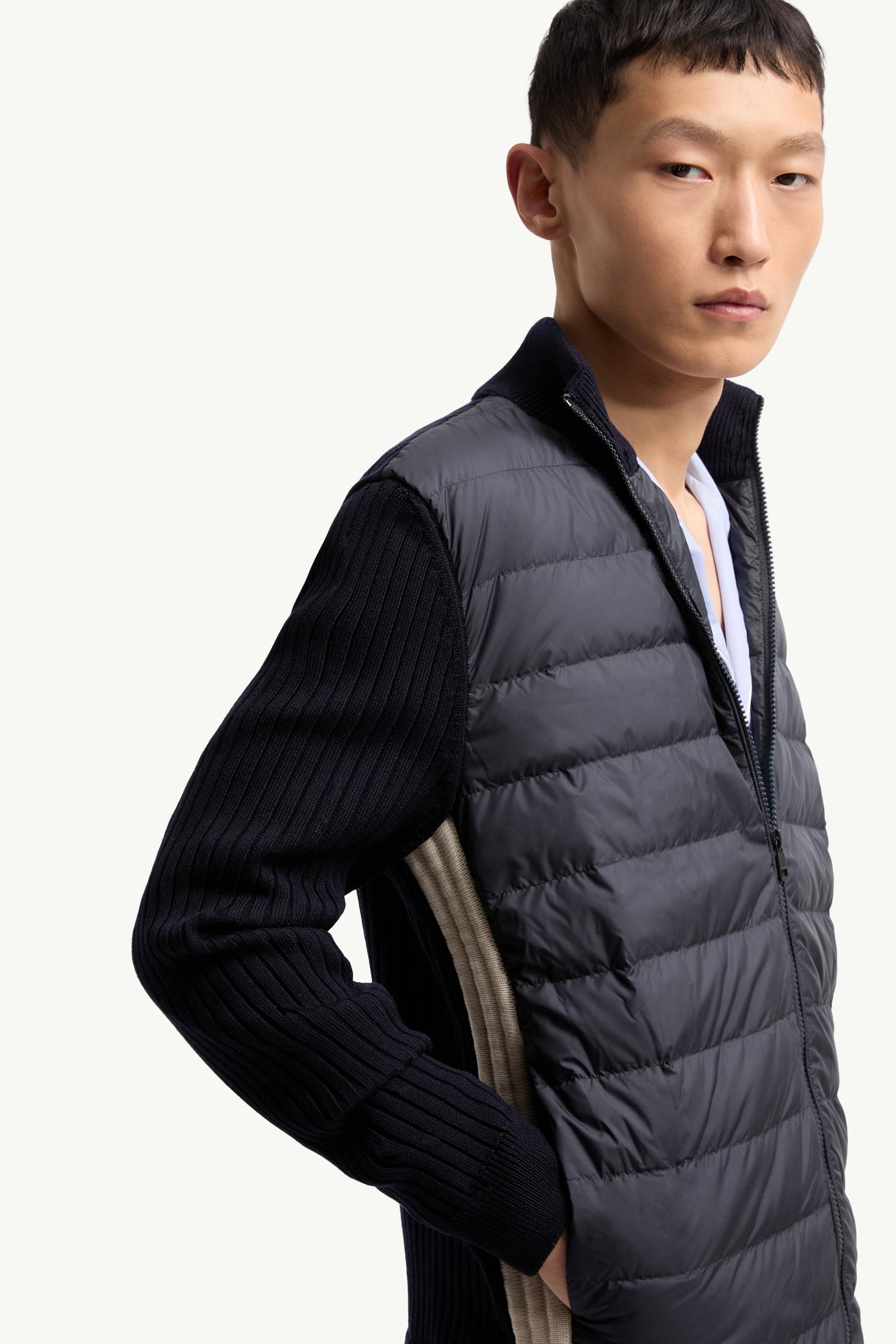 Moncler Padded Wool Zip-Up Cardigan Navy Blue Navy Blue