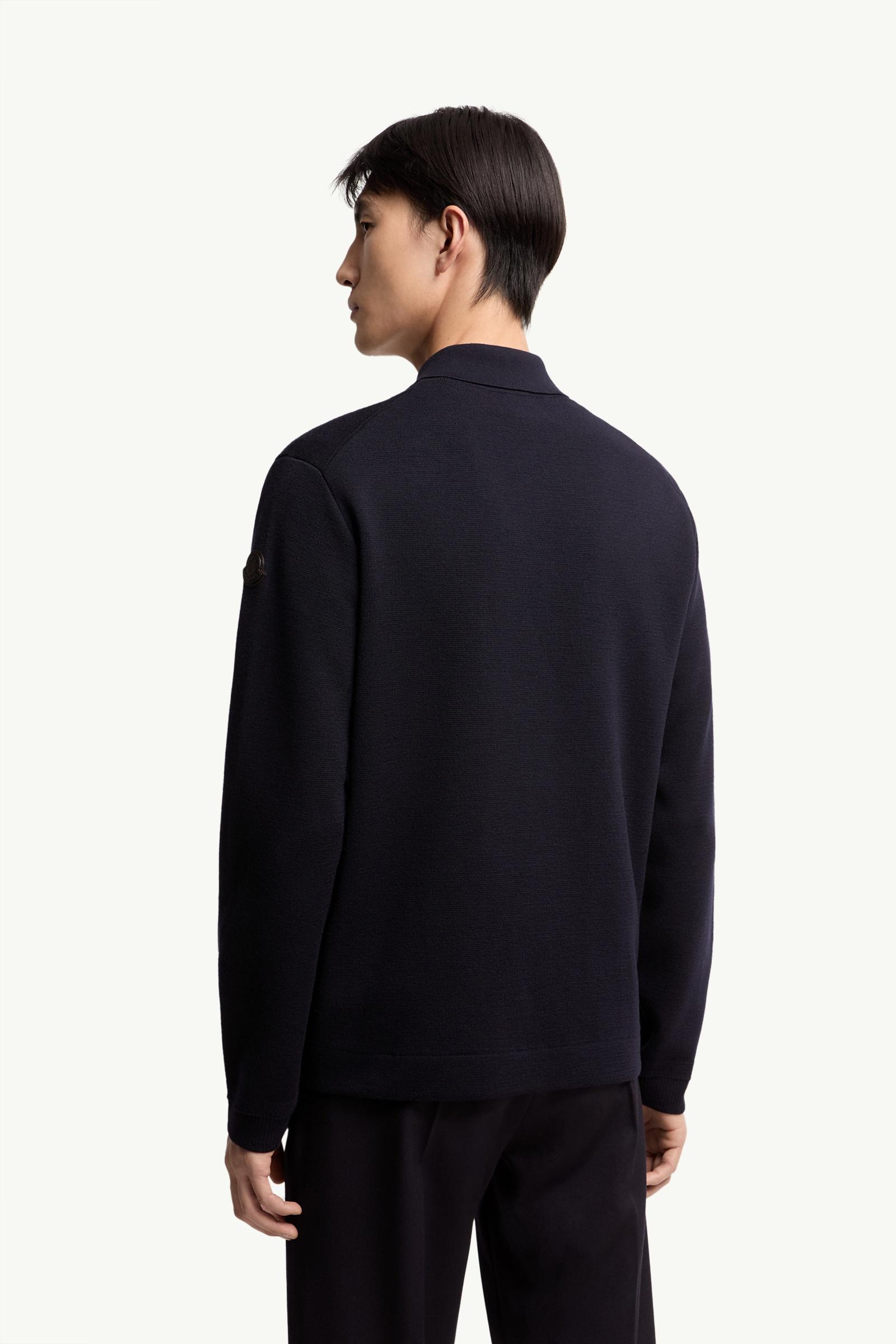 Moncler Leather Logo Wool Zip-Up Cardigan Navy Blue Navy Blue