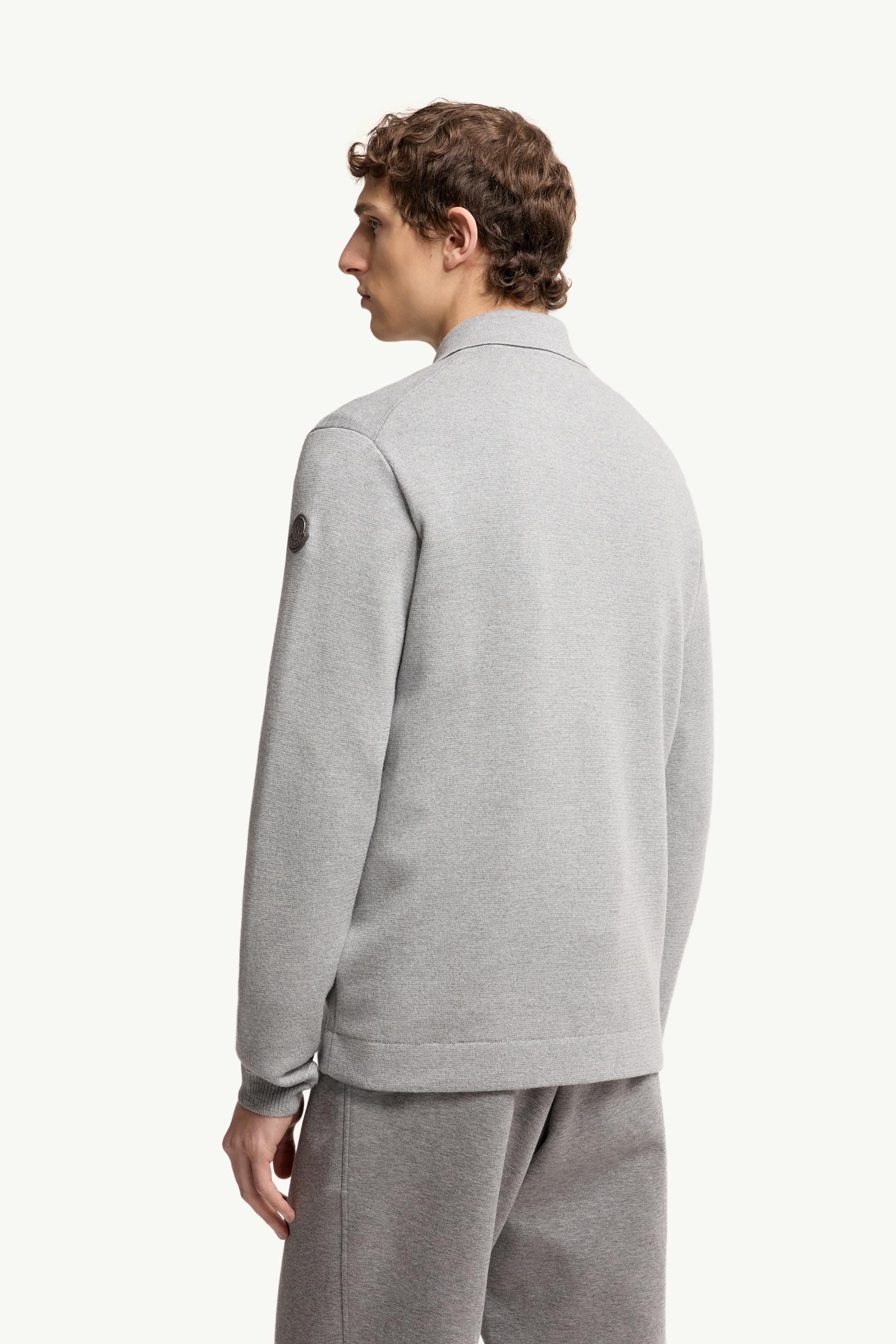Moncler Leather Logo Wool Zip-Up Cardigan Grey Grey