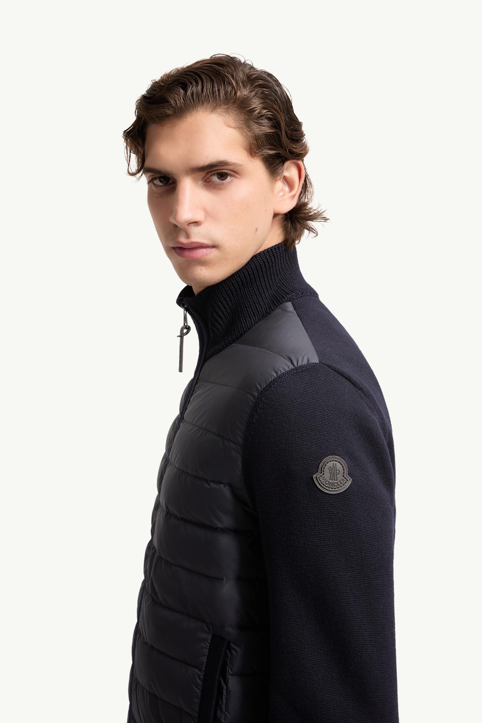 Moncler Padded Zip-Up Wool Cardigan Navy Blue Navy Blue