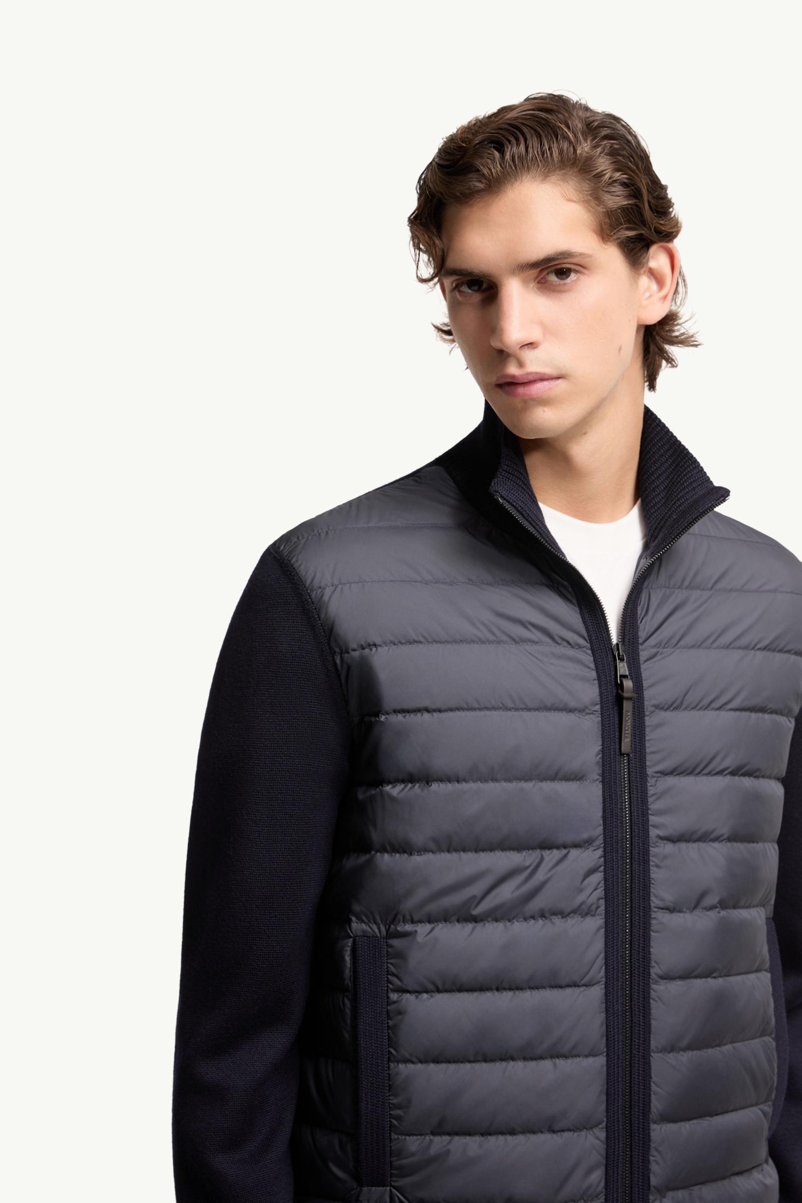 Moncler Padded Zip-Up Wool Cardigan Navy Blue Navy Blue