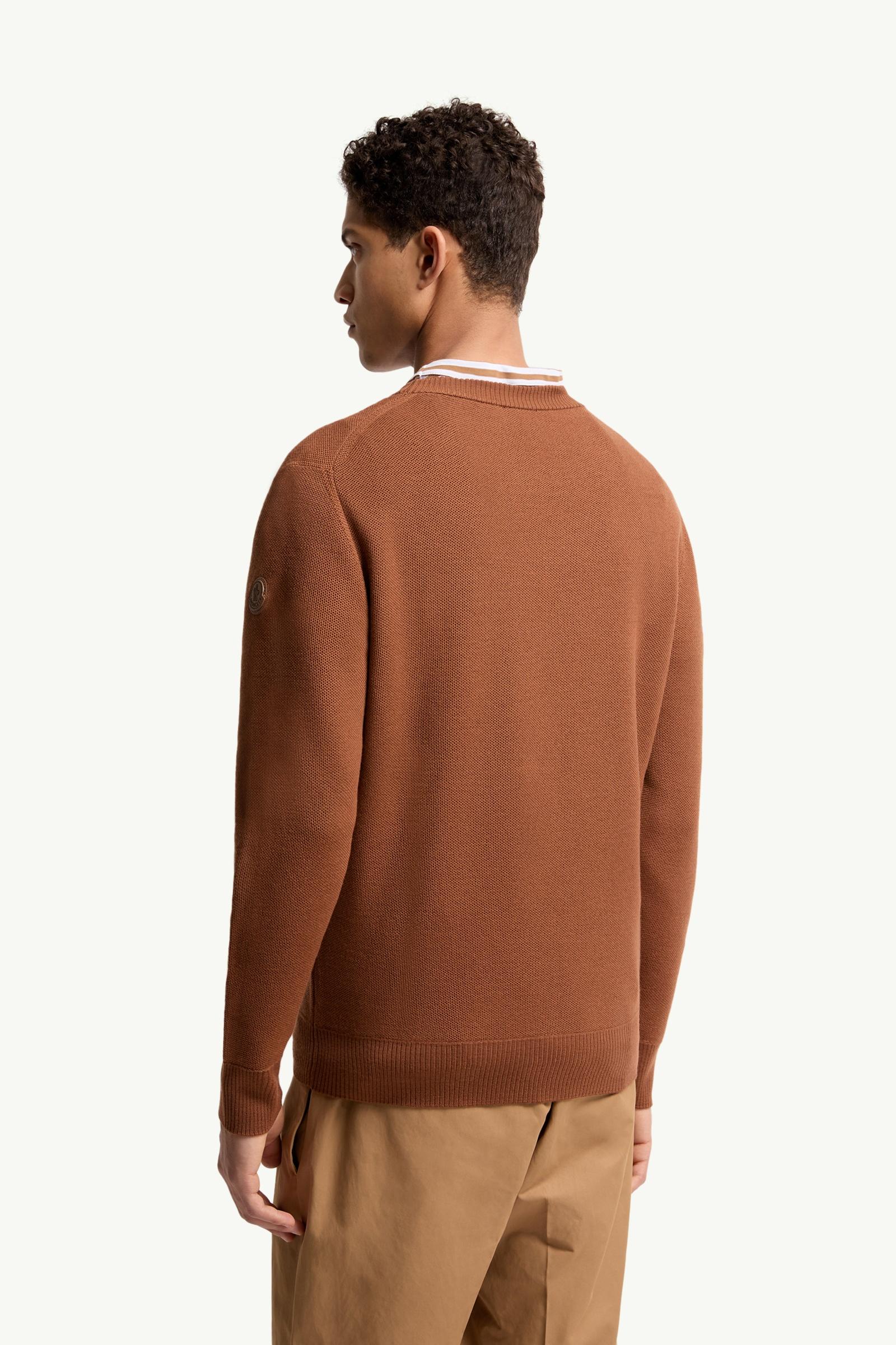 Moncler Leather Logo Wool Sweater Brick Red Brick Red