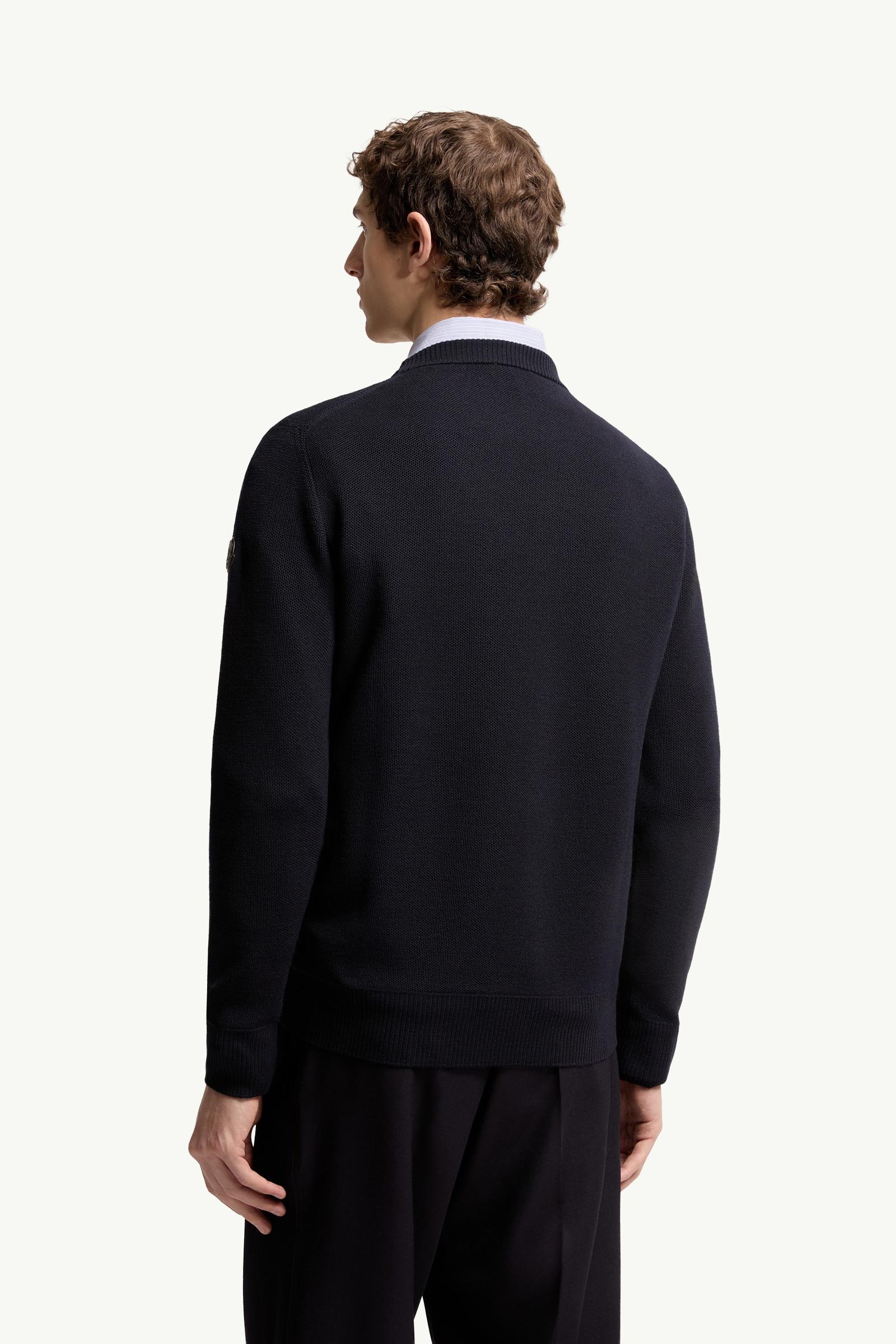 Moncler Leather Logo Wool Sweater Navy Blue Navy Blue